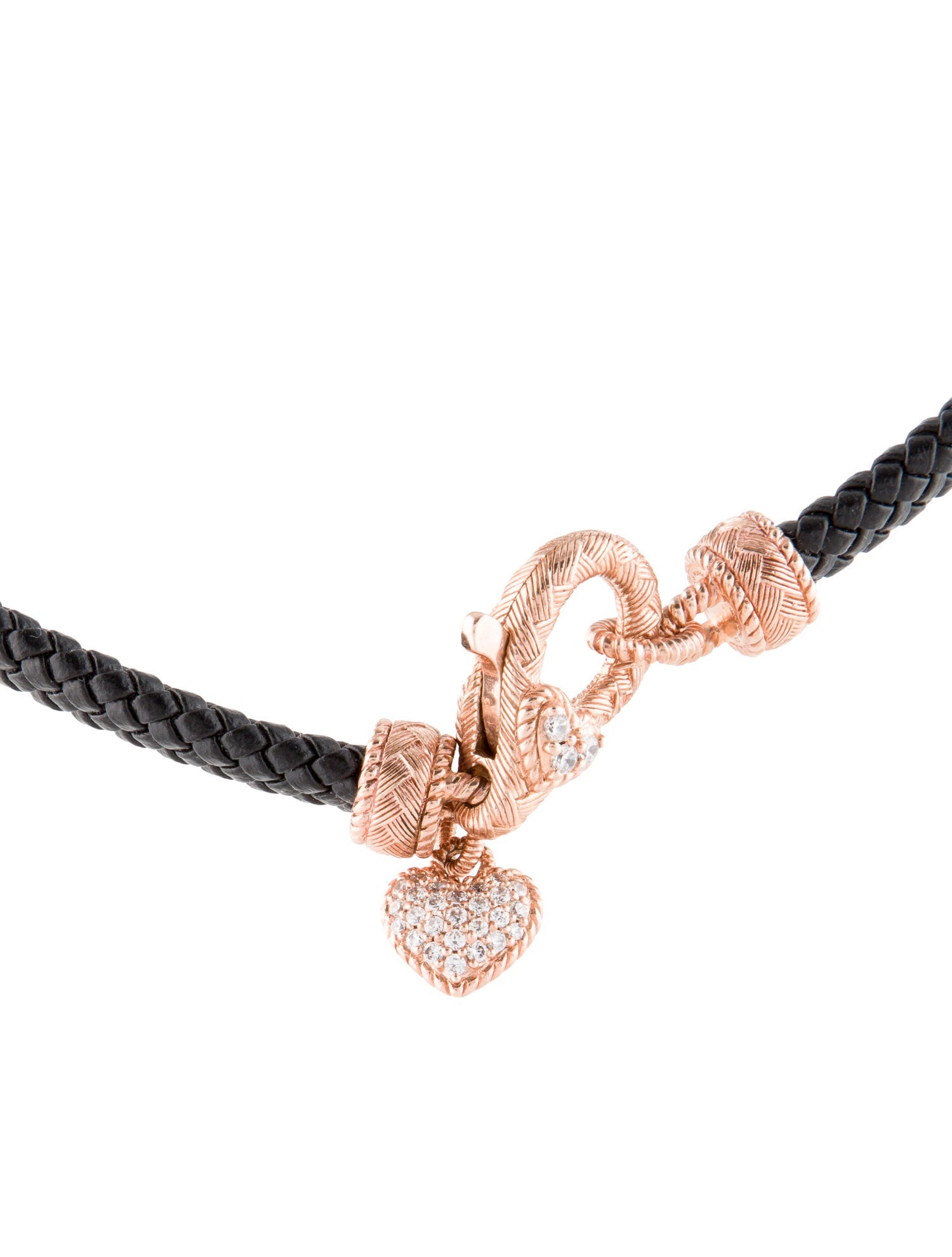 Judith Ripka Cubic Zirconia Heart Charm Leather Necklace