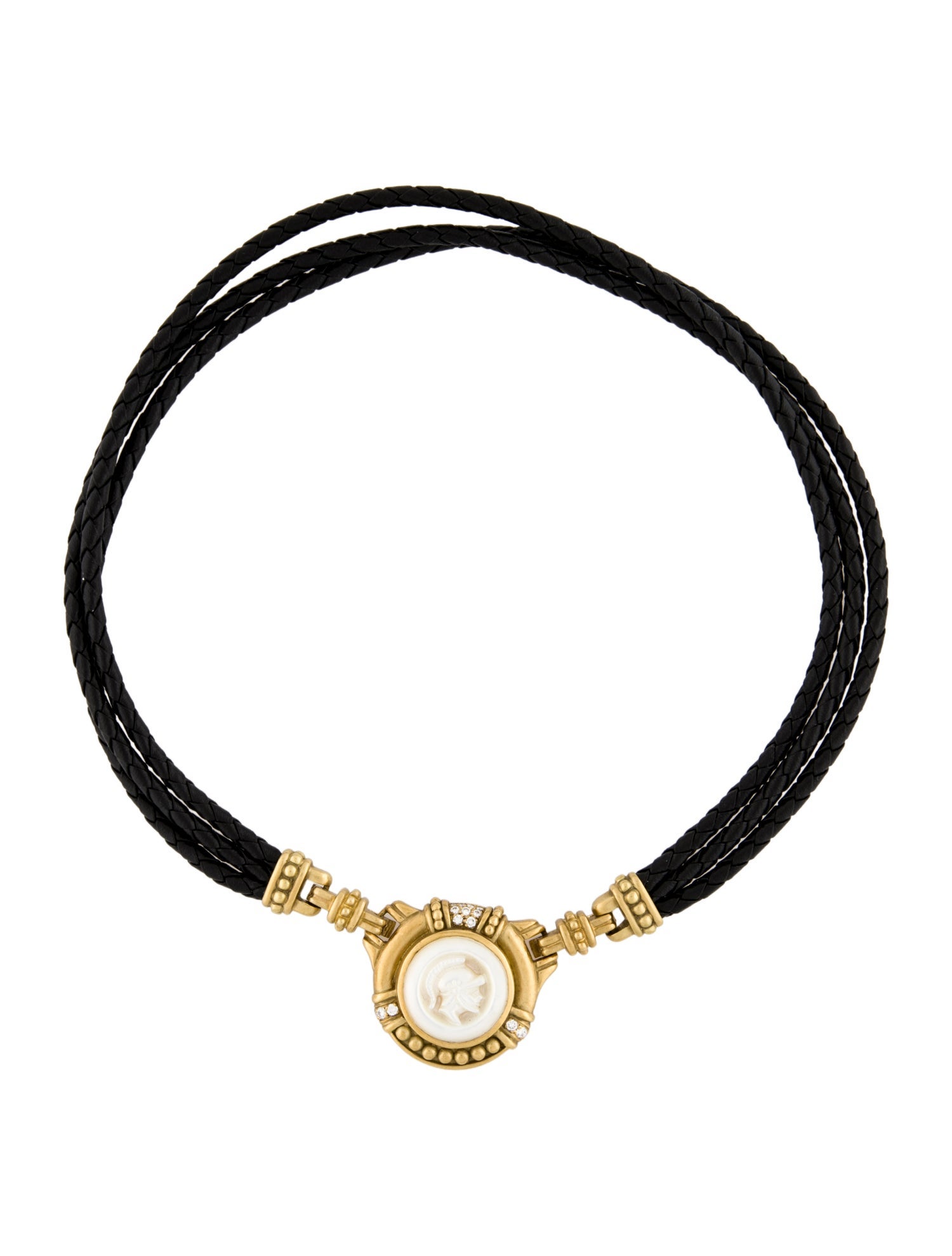 Judith Ripka 18K Mother Of Pearl & Diamond Pendant Leather Necklace