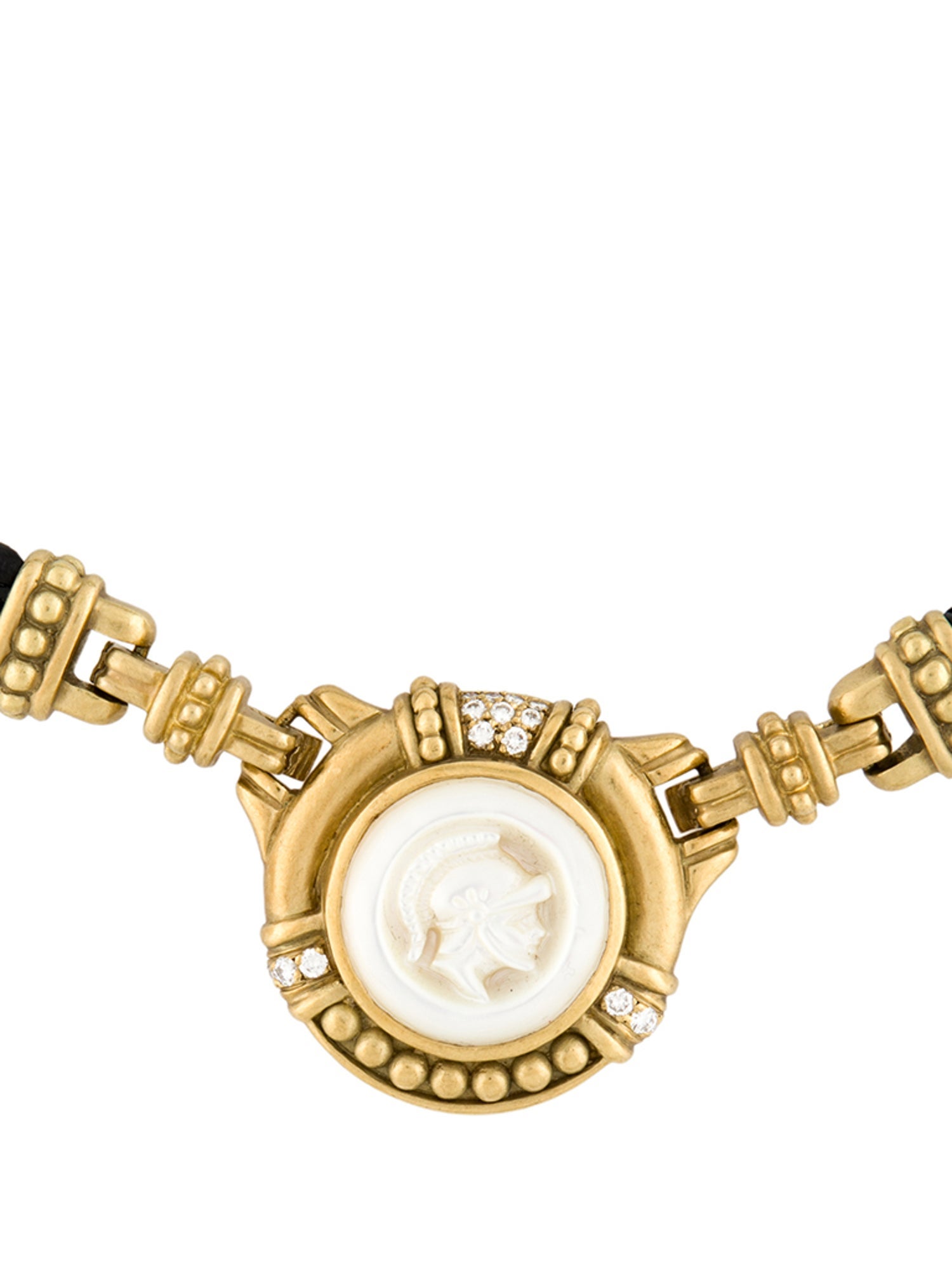 Judith Ripka 18K Mother Of Pearl & Diamond Pendant Leather Necklace