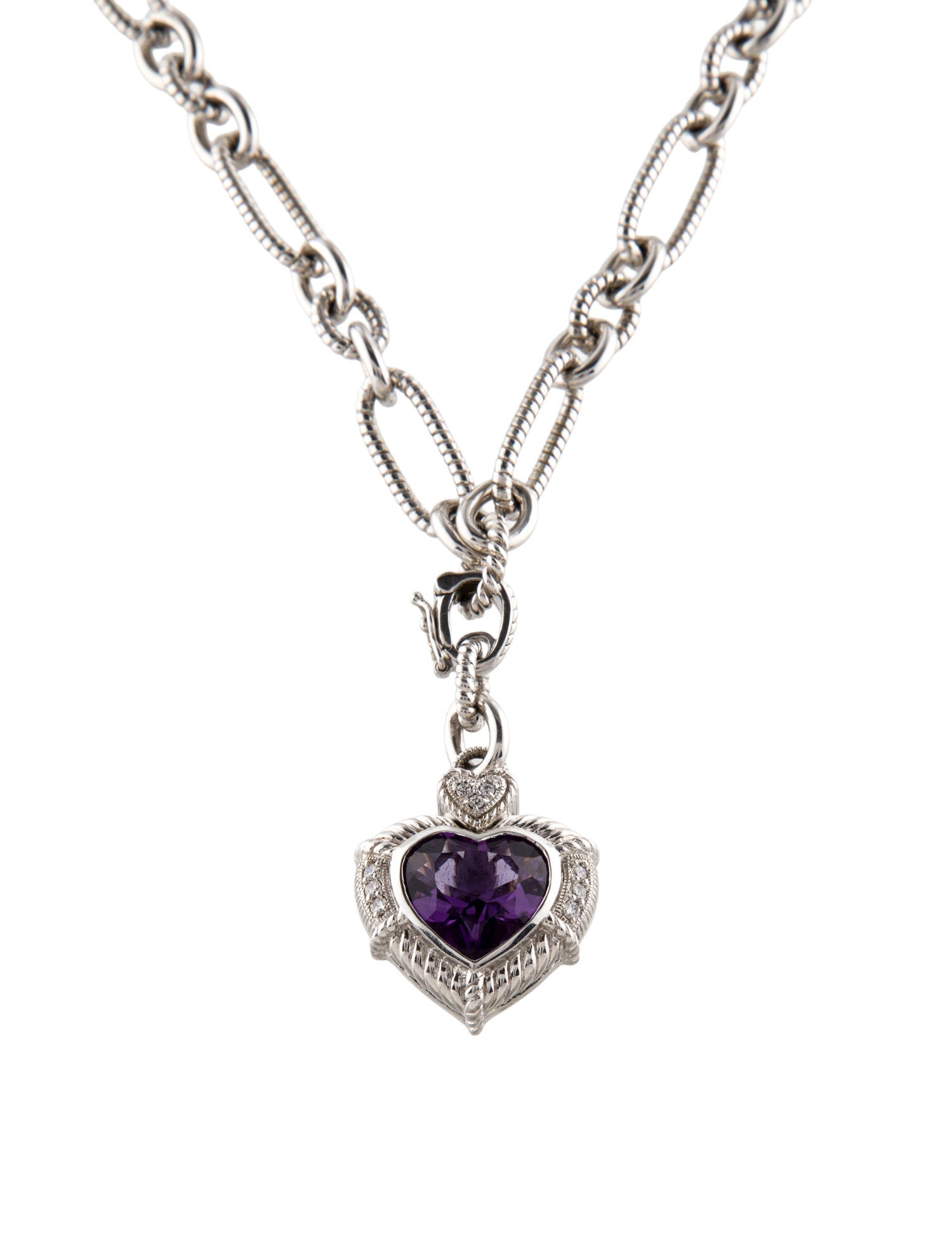 Judith Ripka Amethyst & Cubic Zirconia Heart Pendant Necklace
