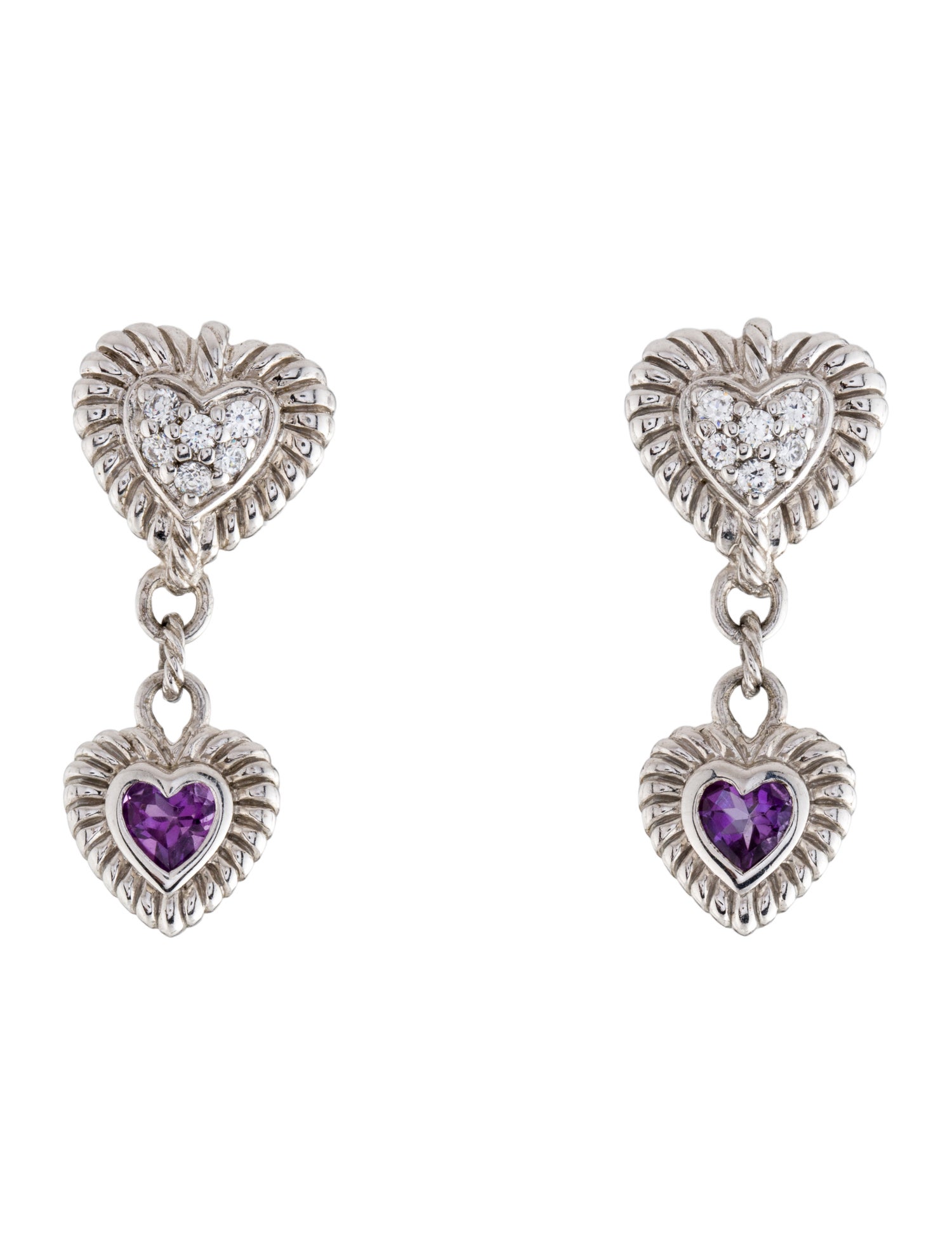 Judith Ripka Amethyst and Cubic Zirconia Drop Earrings