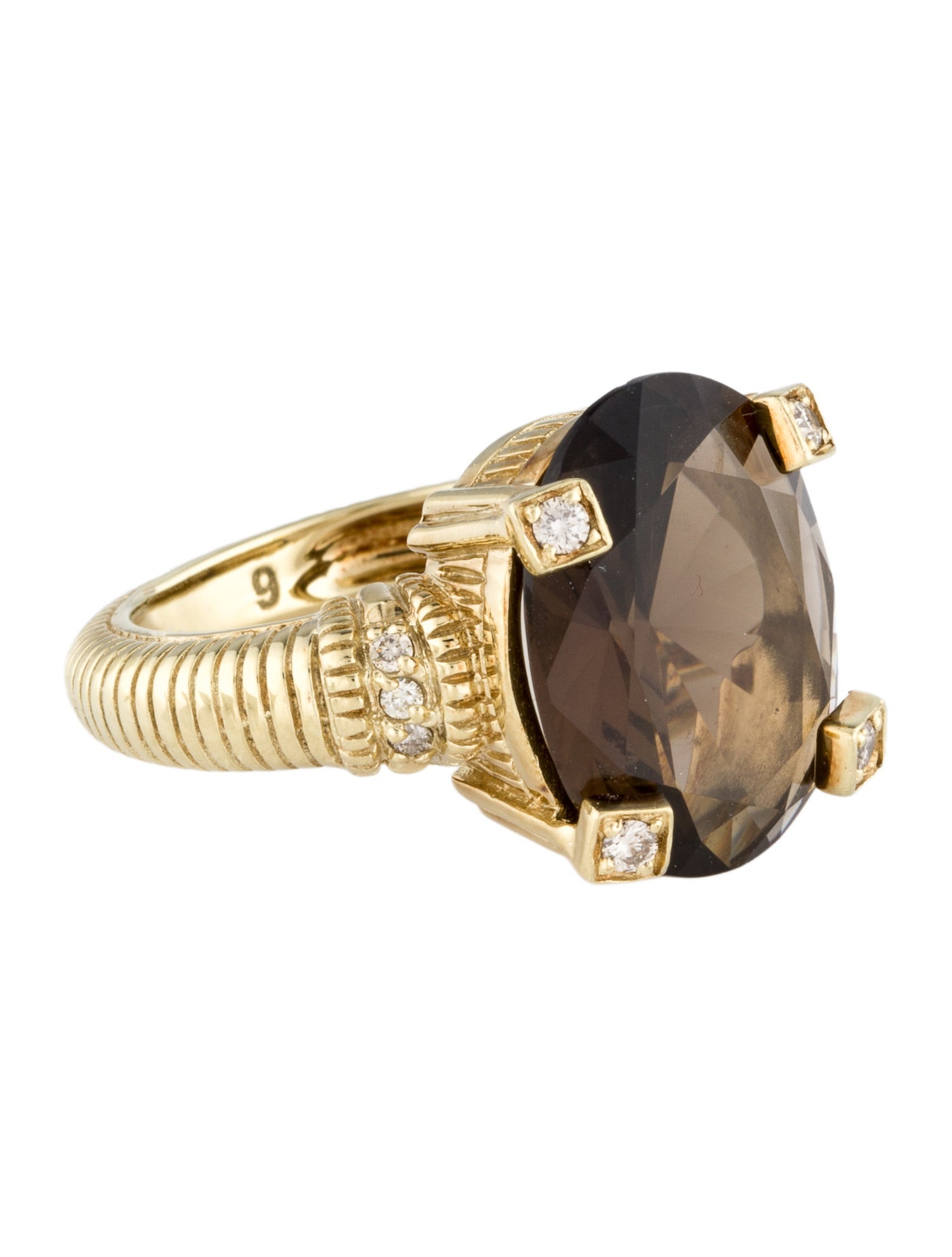 Judith Ripka 14K 6.39ctw Smoky Quartz & Diamond Cocktail Ring