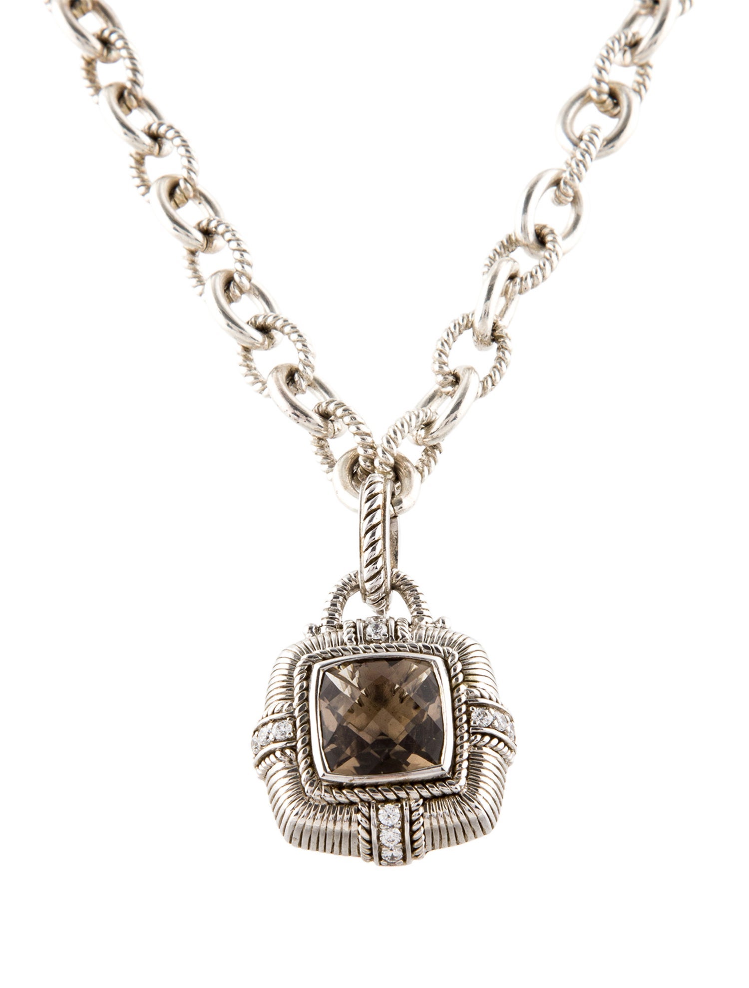Judith Ripka Smoky Quartz & Cubic Zirconia Pendant Necklace