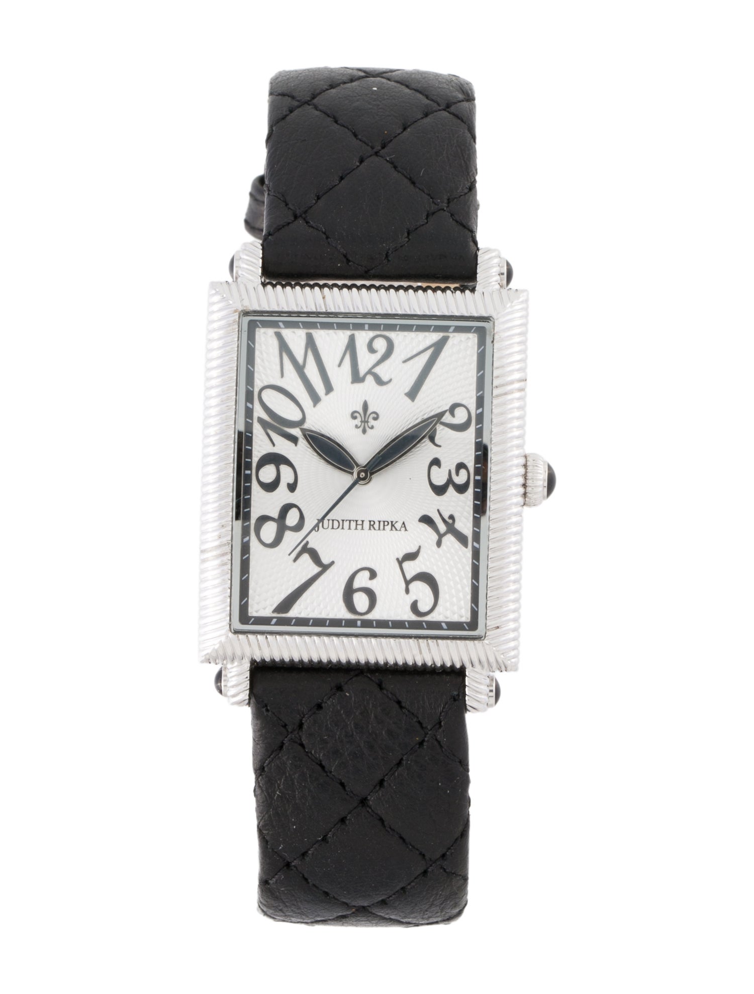 Judith Ripka Black Quilted Leather Watch