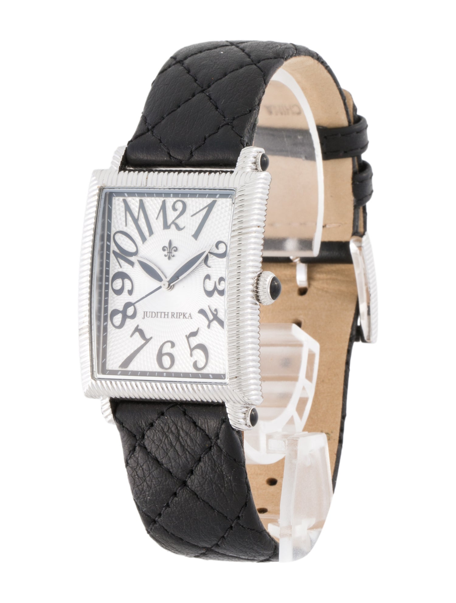 Judith Ripka Black Quilted Leather Watch
