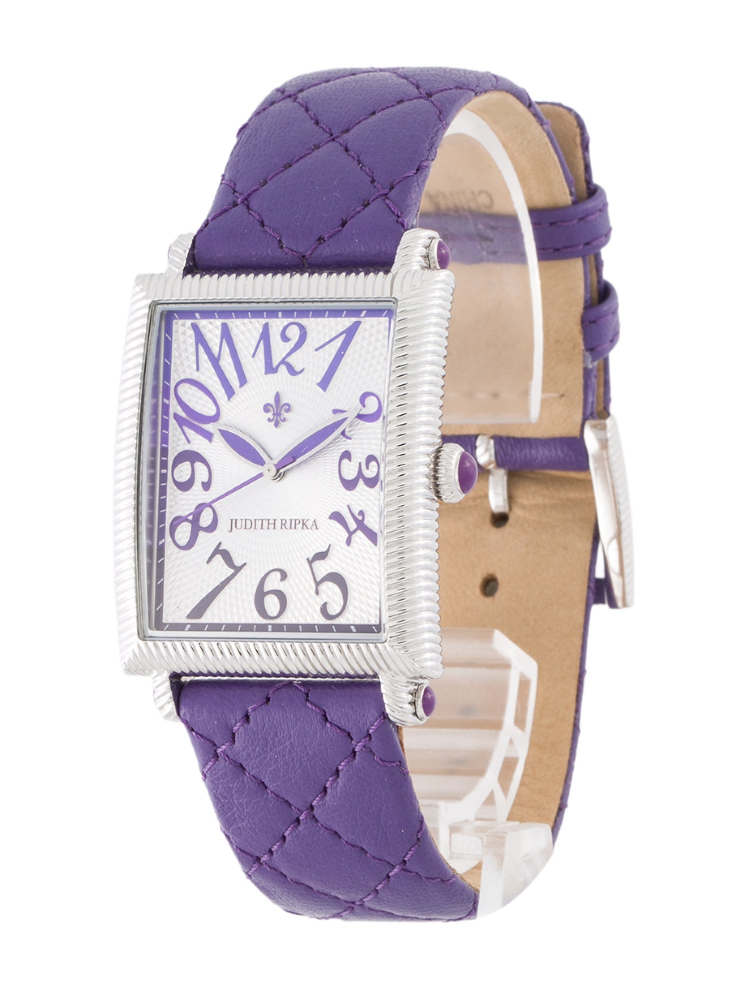 Judith Ripka Purple Quilted Leather Watch