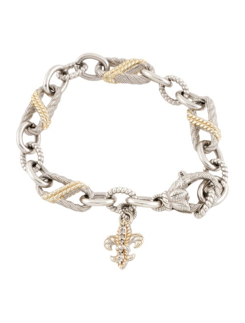 Judith Ripka Two-Tone Cubic Zirconia Fleur de Lis Charm Bracelet