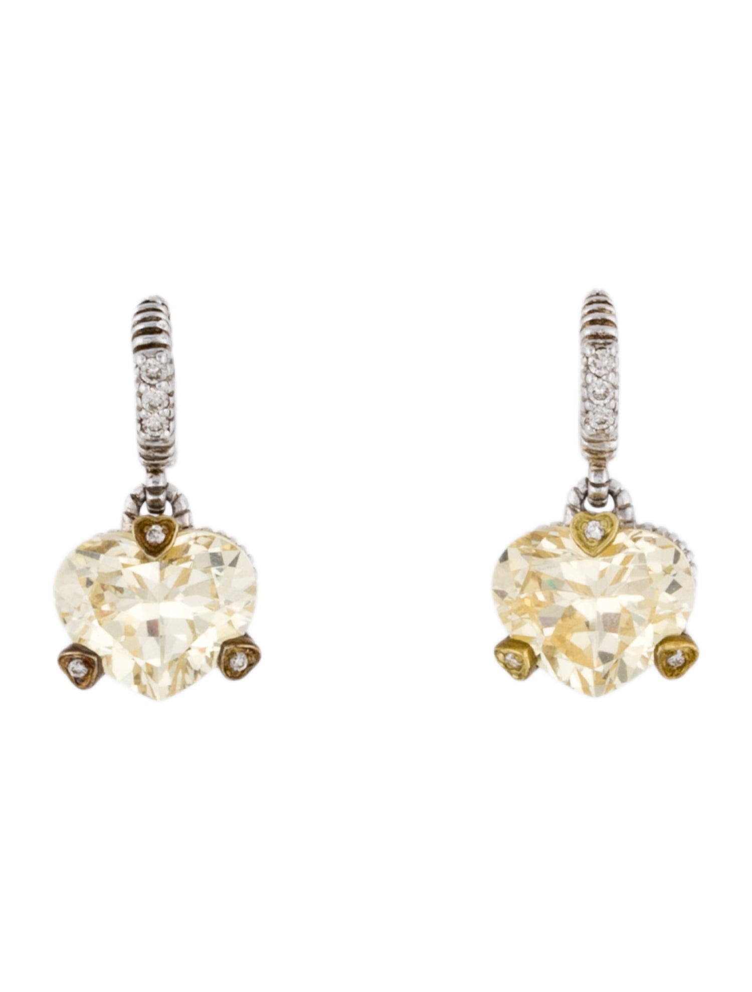 Judith Ripka Canary Crystal & Diamond Fontaine Heart Drop Earrings