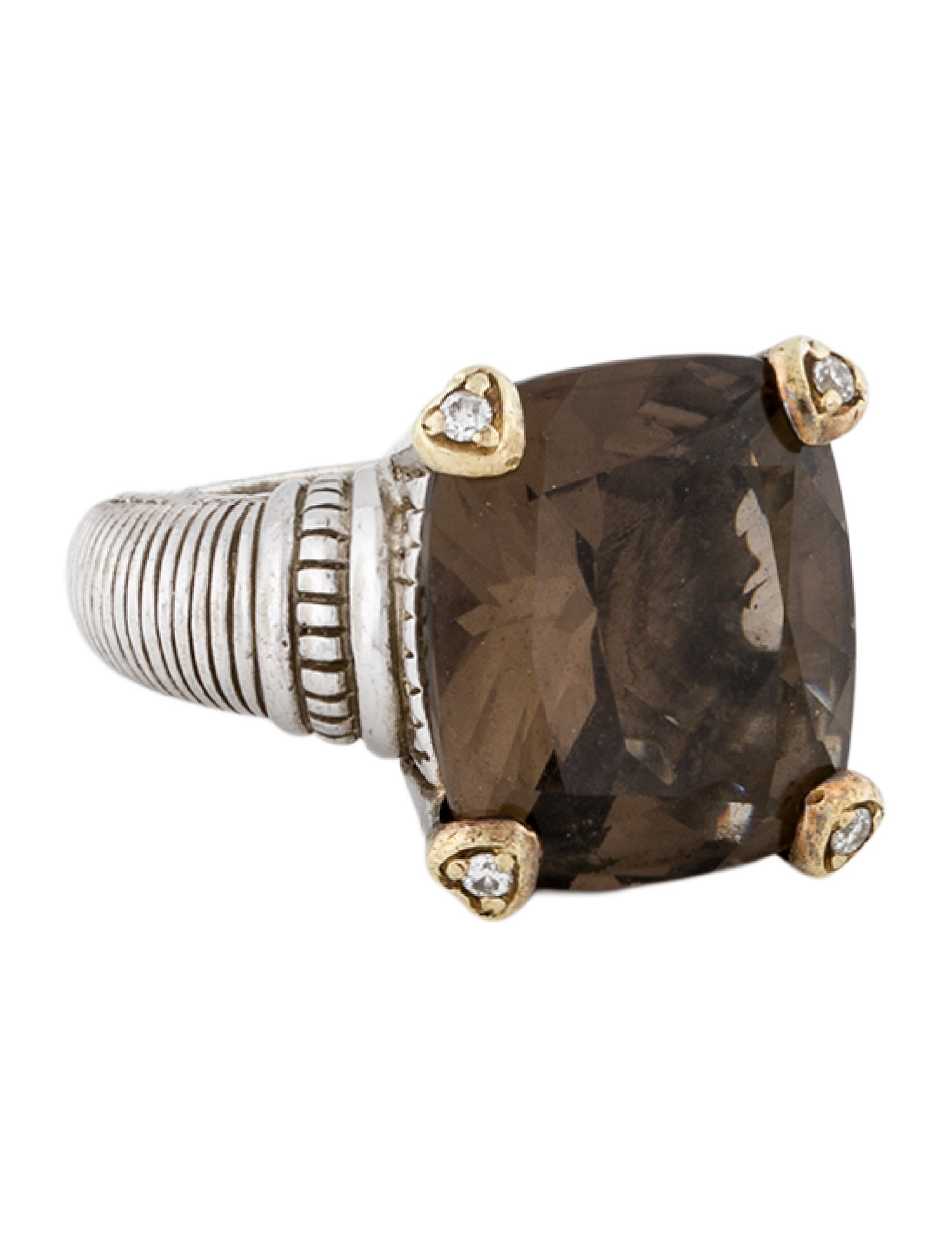Judith Ripka Smoky Quartz & Diamond Cocktail Ring