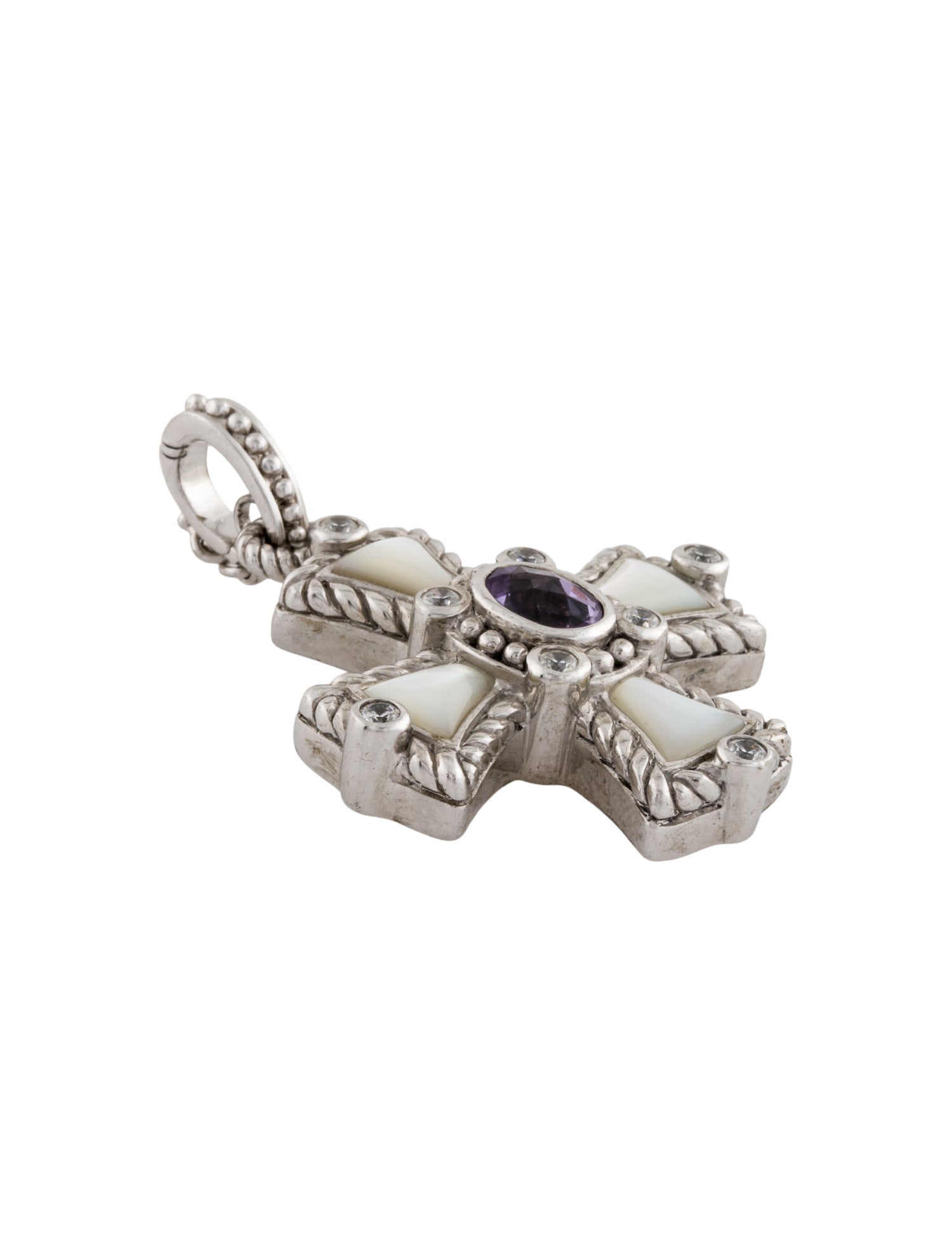 Judith Ripka Mother of Pearl, Amethyst & Cubic Zirconia Cross Pendant Enhancer