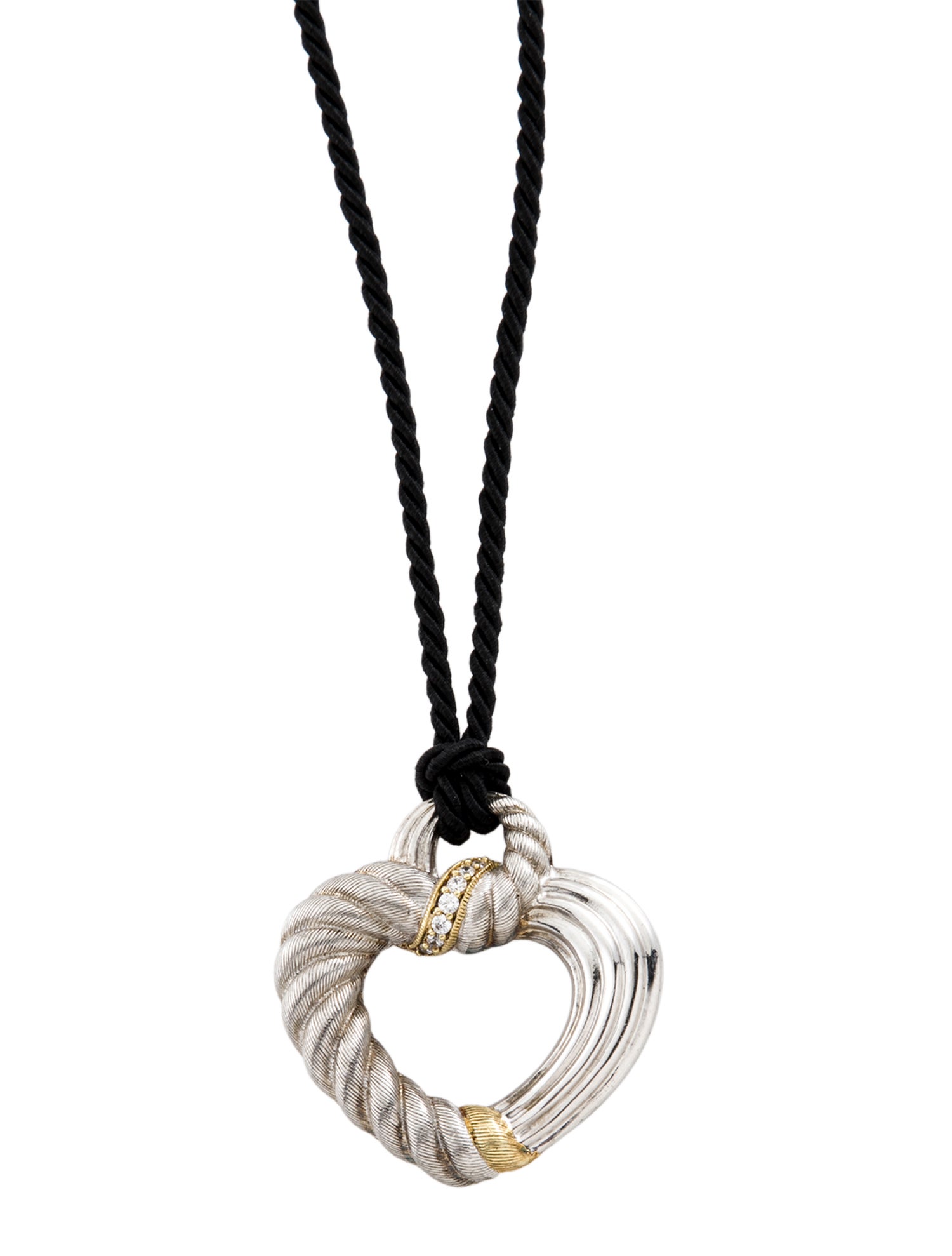 Judith Ripka Cubic Zirconia Adjustable Cord Heart Pendant Necklace