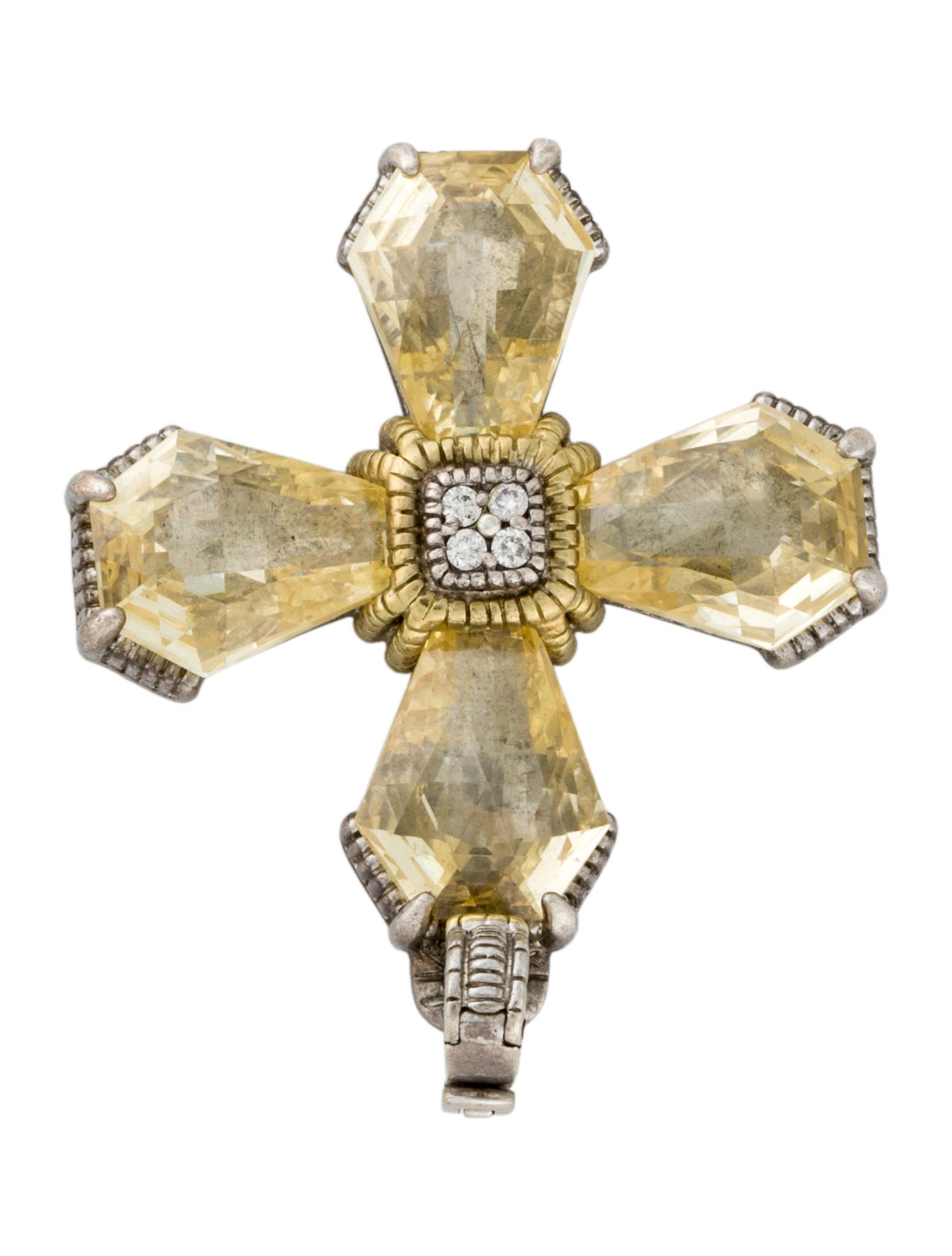 Judith Ripka Diamond & Canary Crystal Maltese Cross Pendant