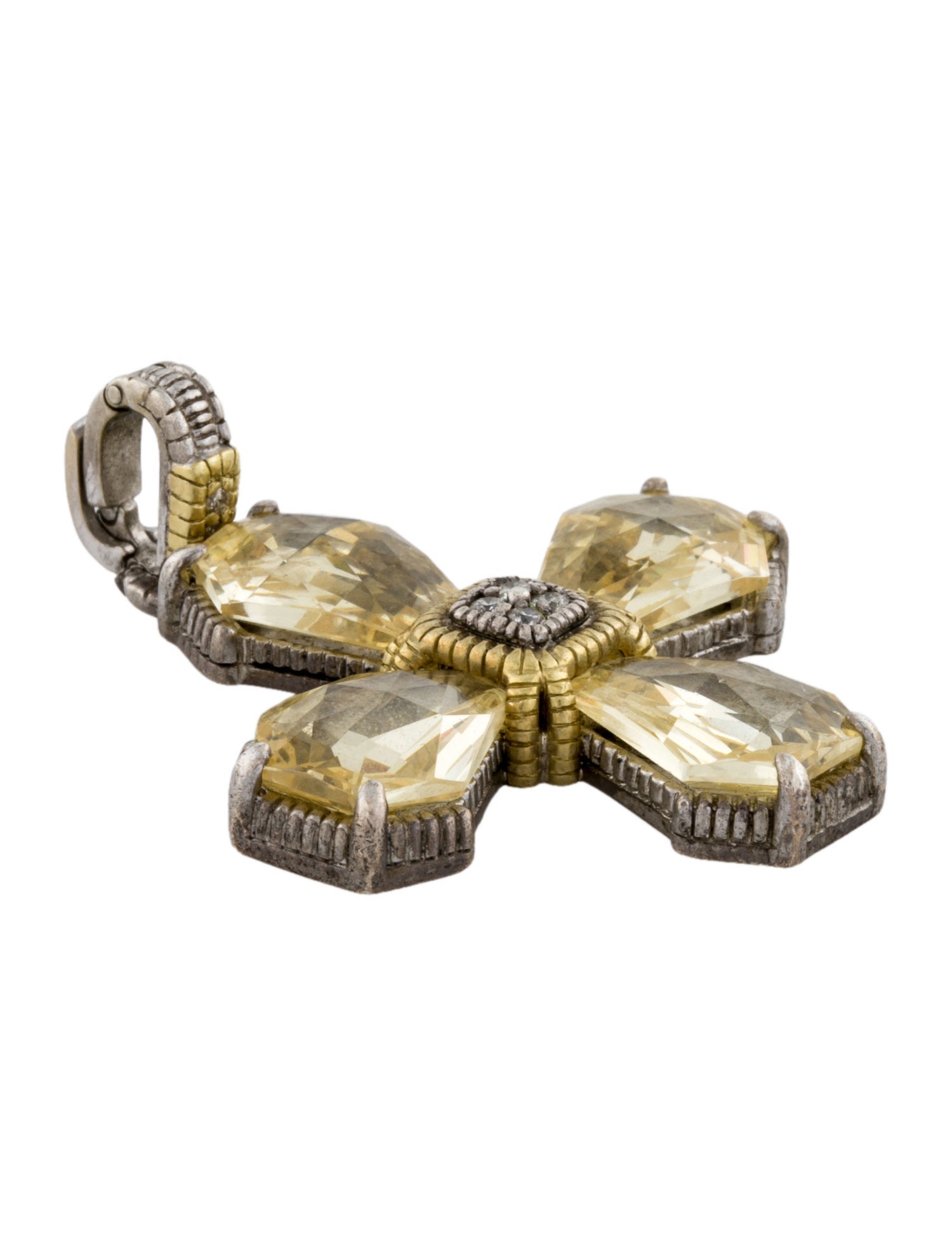 Judith Ripka Diamond & Canary Crystal Maltese Cross Pendant