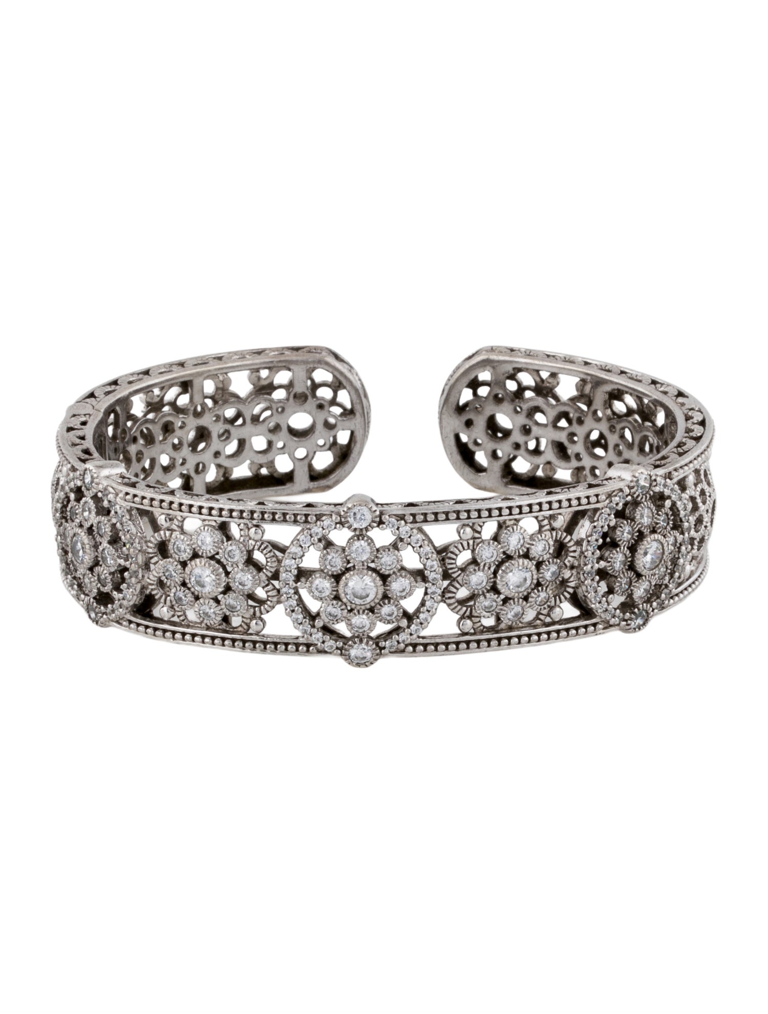 Judith Ripka Cubic Zirconia Floral Hinged Cuff Bracelet