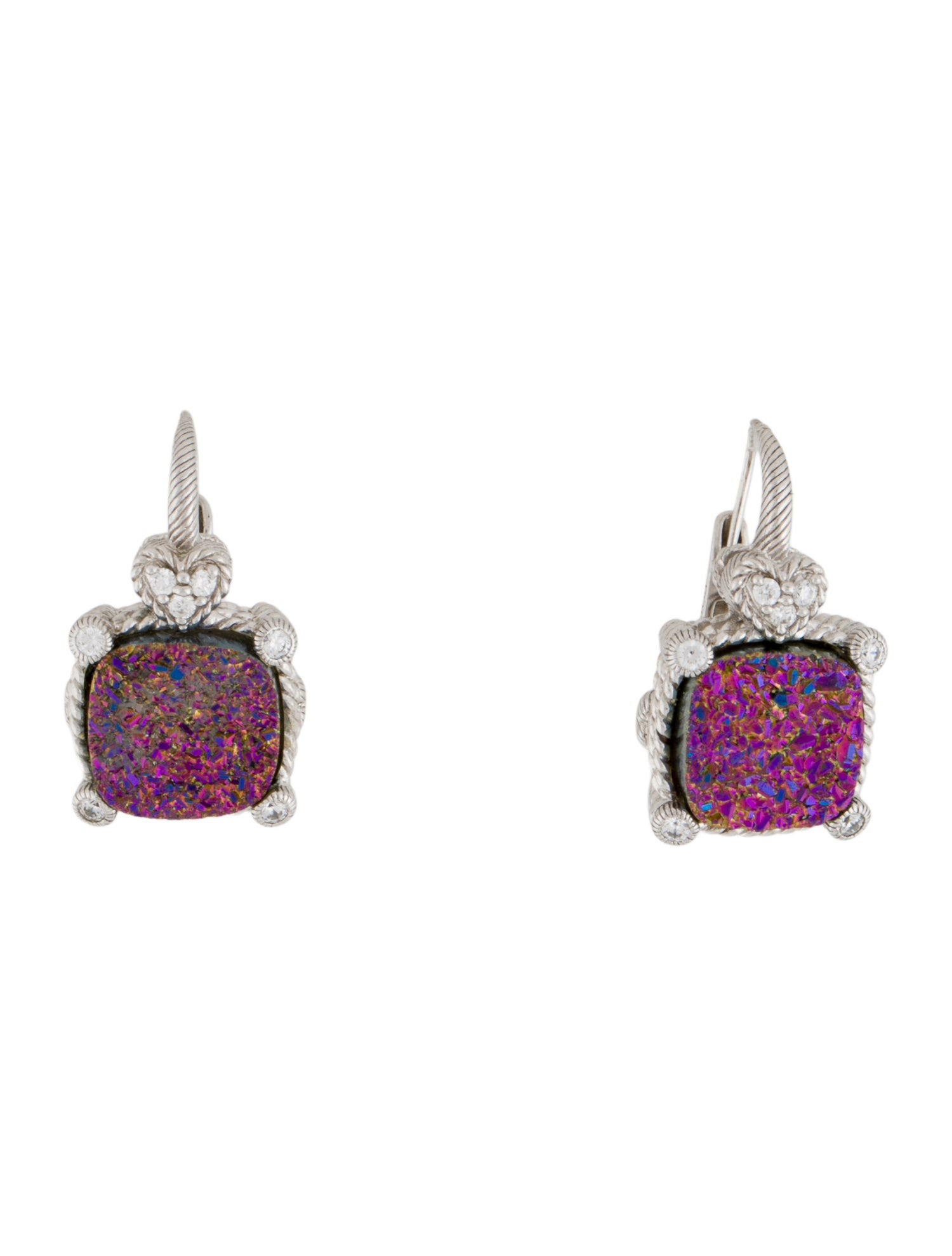 Judith Ripka Coated Druzy Quartz & C.Z. Drop Earrings