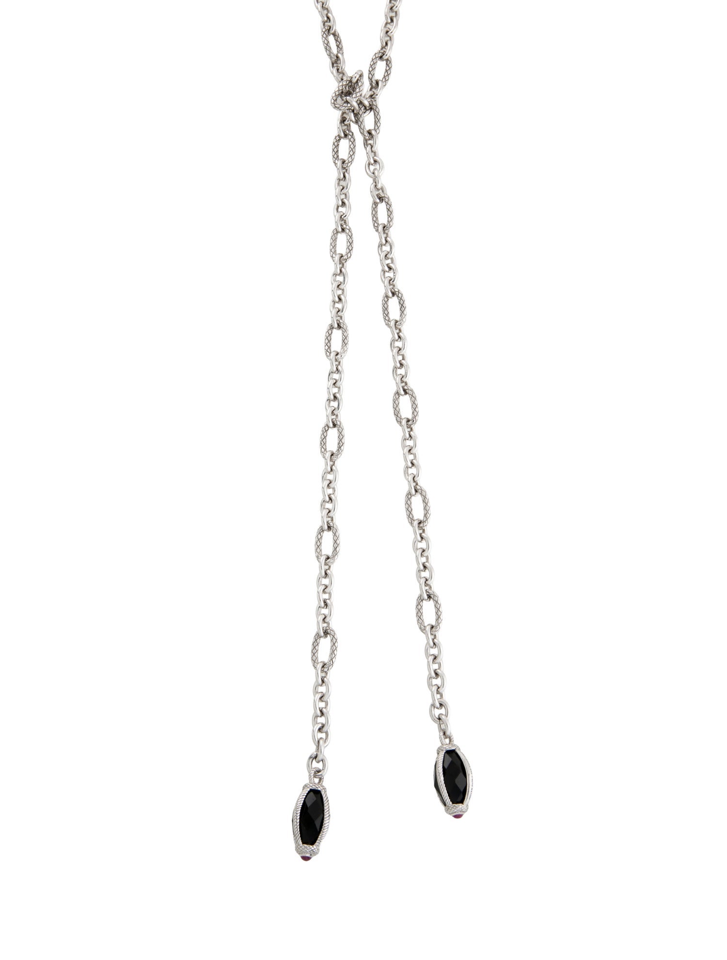 Judith Ripka Onyx & Ruby Lariat Chain Necklace