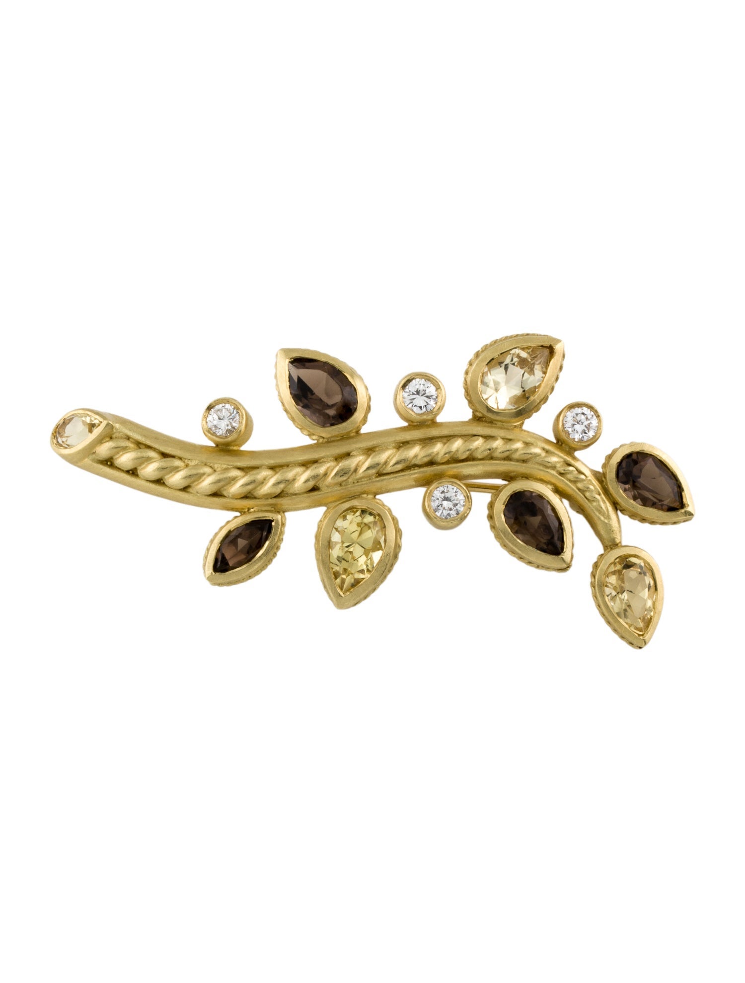 Judith Ripka 18K Heliodor, Smoky Quartz & Diamond Branch Brooch
