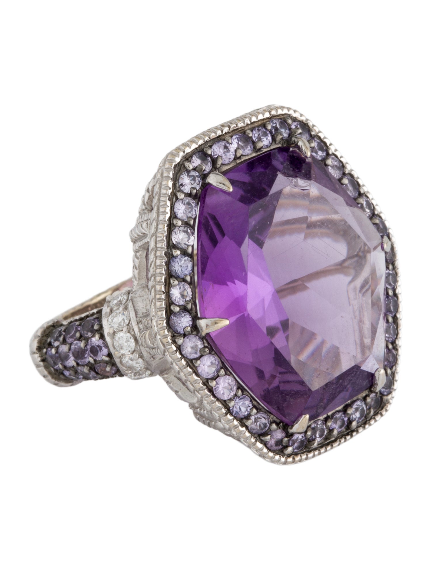 Judith Ripka 18K 8.66ctw Amethyst & Sapphire Cocktail Ring