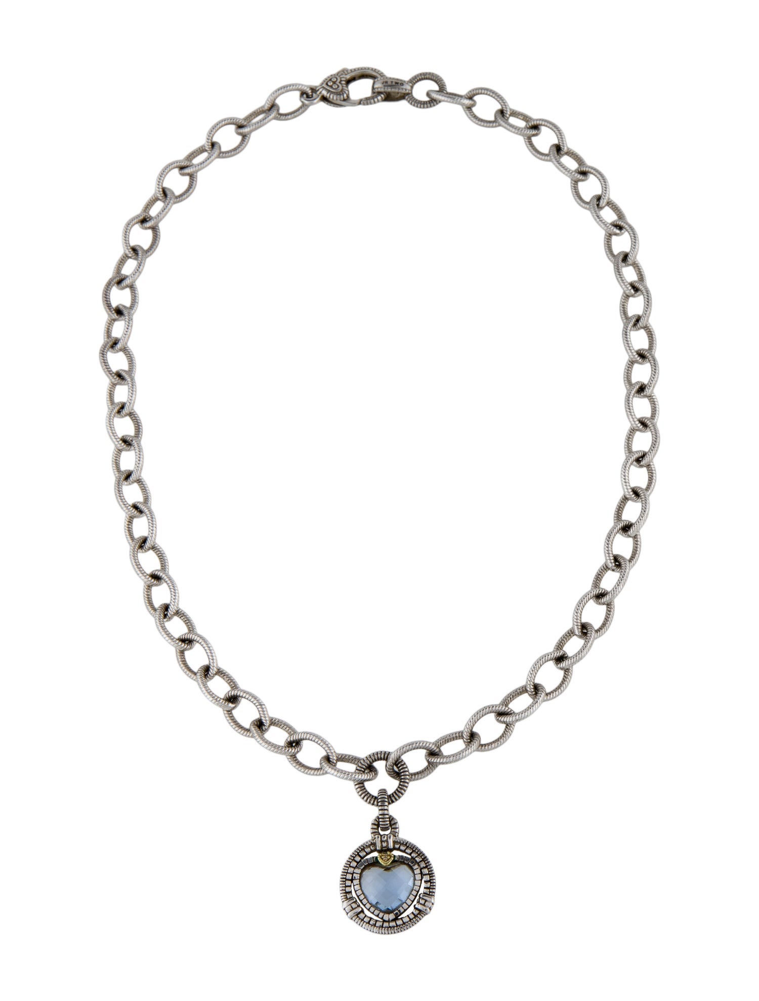 Judith Ripka Two-Tone Synthetic Quartz & Diamond Heart Pendant Necklace