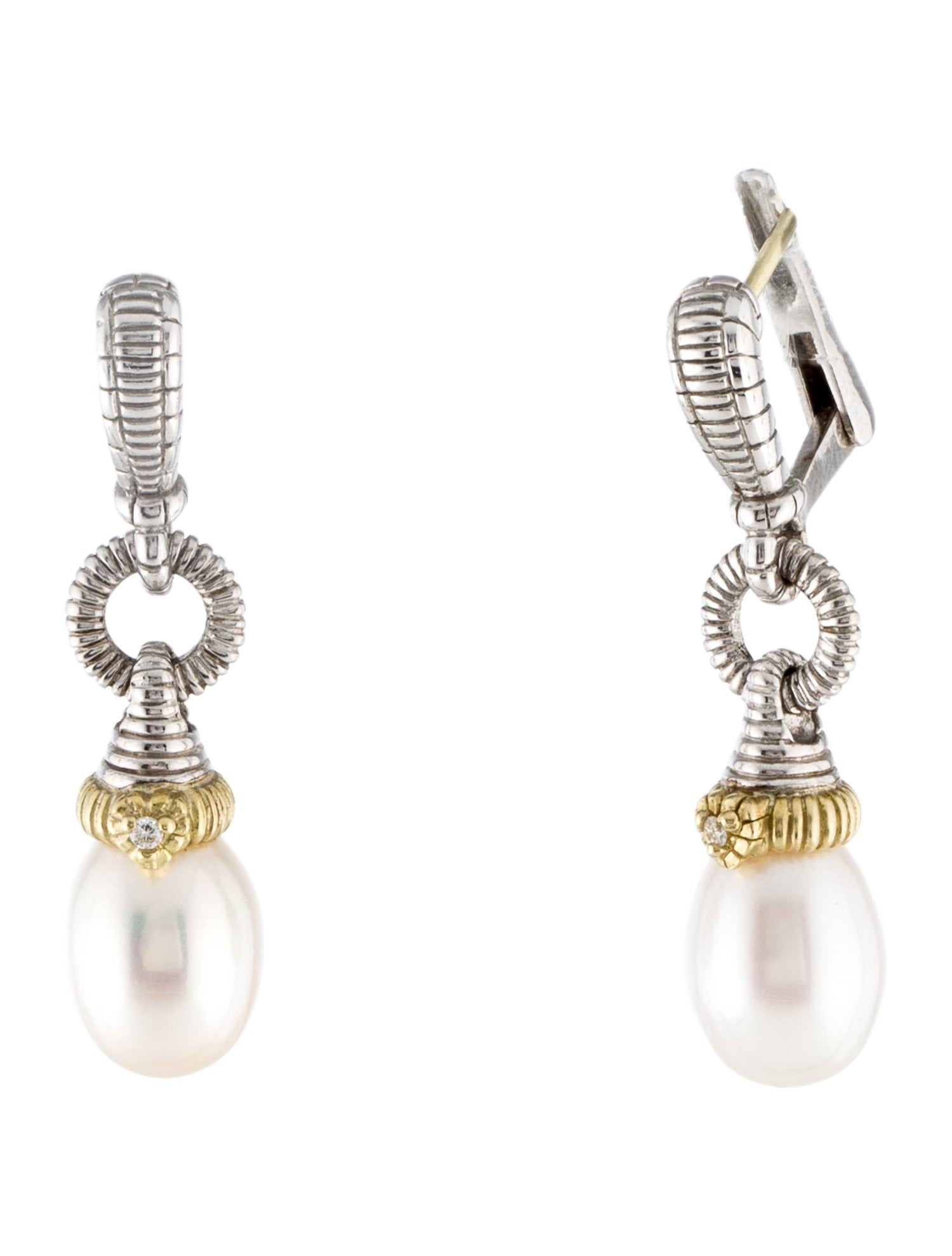 Judith Ripka Pearl & Diamond Drop Earrings