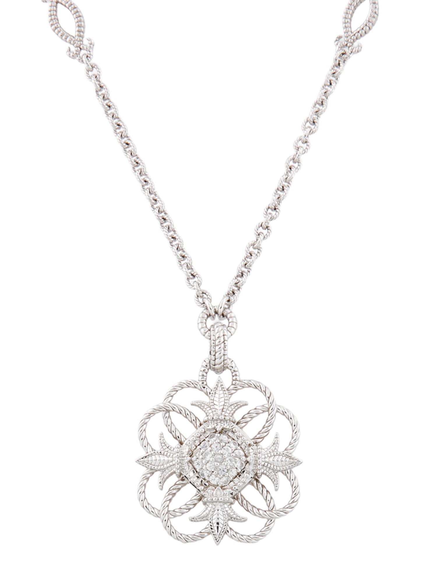 Judith Ripka Colorless Sapphire Twisted Pendant Necklace