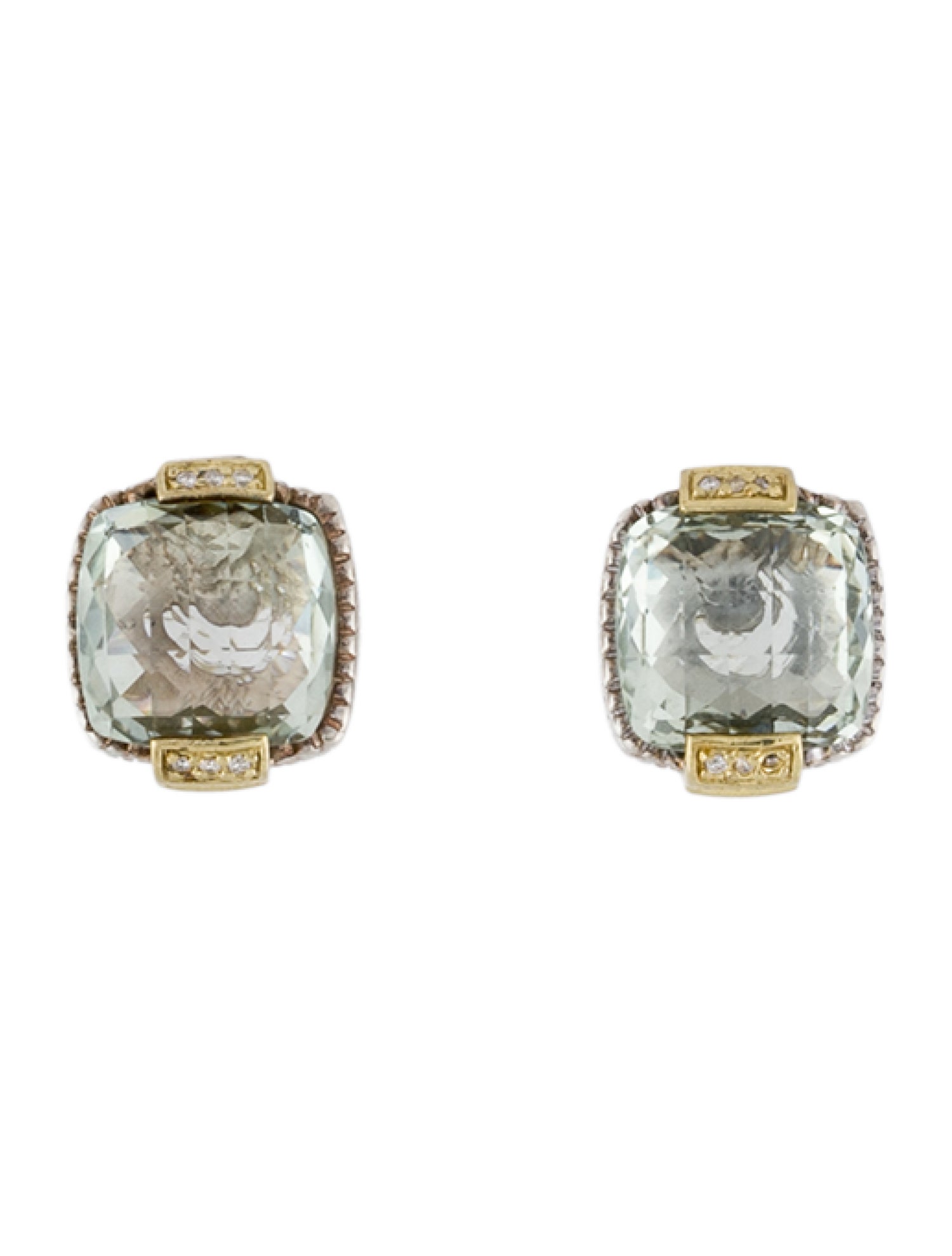 Judith Ripka Prasiolite & Diamond Earclips