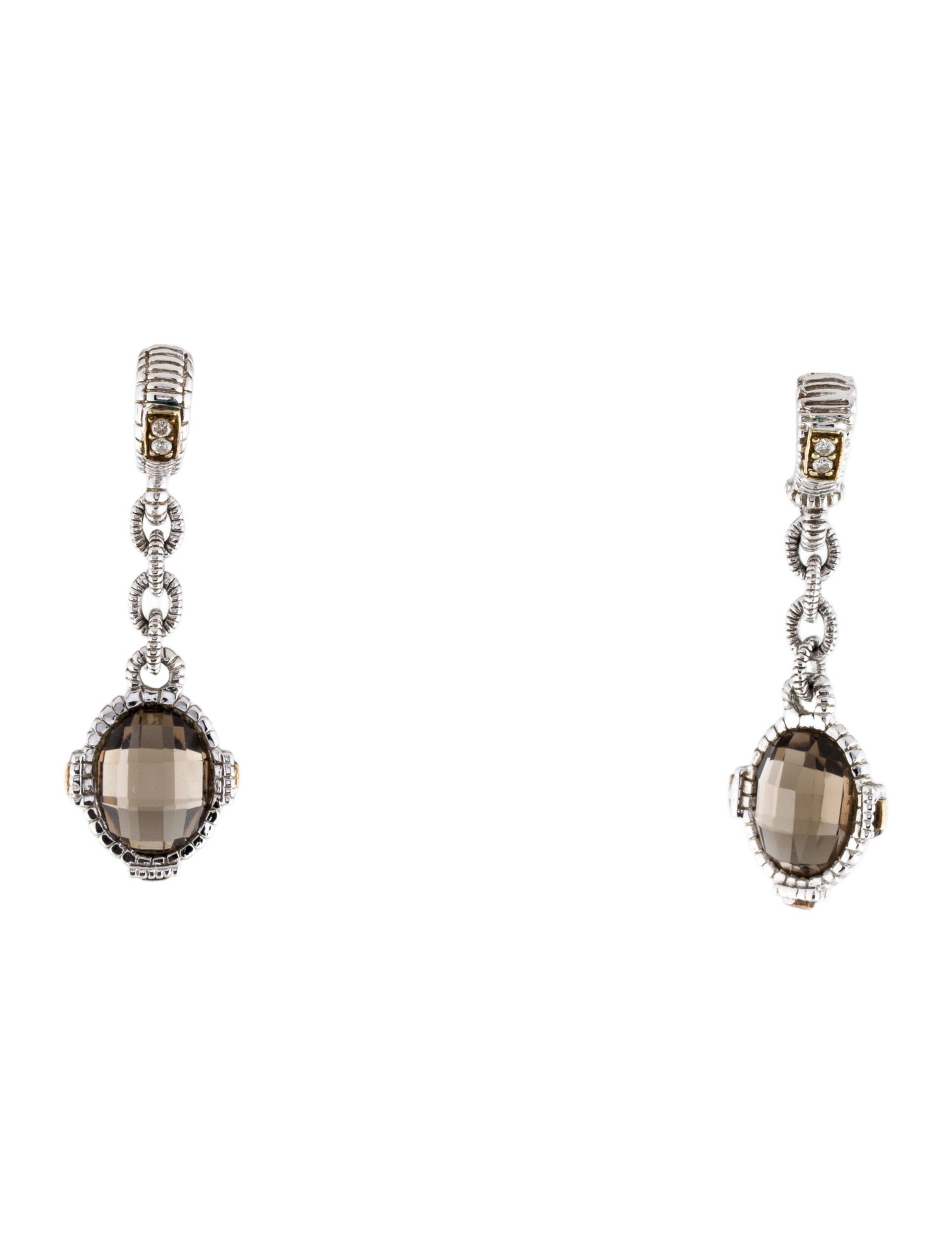 Judith Ripka Smoky Quartz & Diamond Drop Earrings