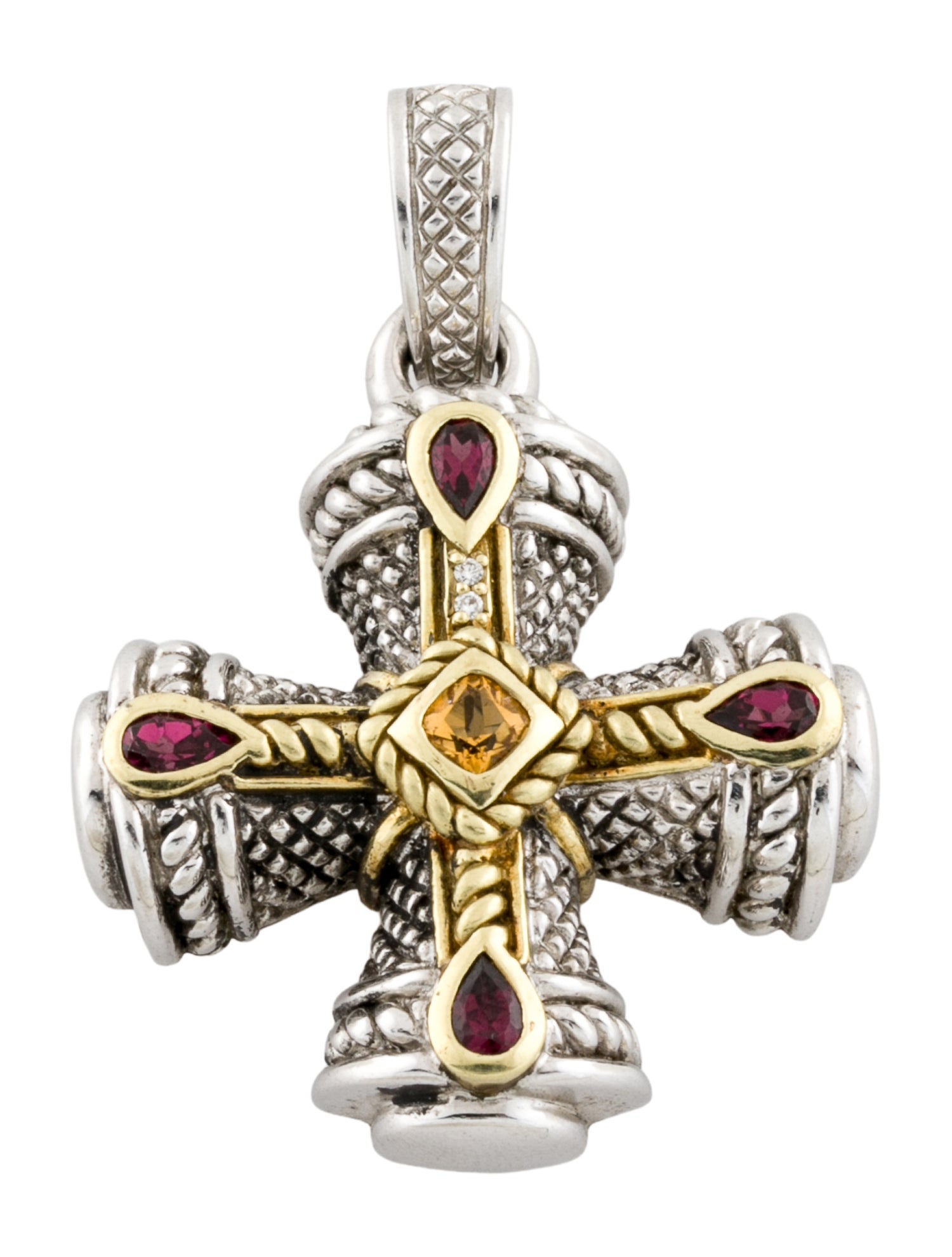 Judith Ripka Citrine, Garnet & Diamond Cross Pendant