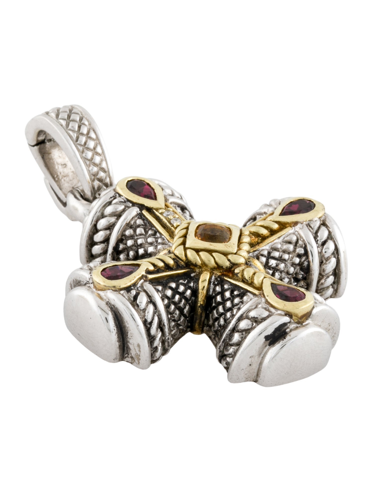 Judith Ripka Citrine, Garnet & Diamond Cross Pendant