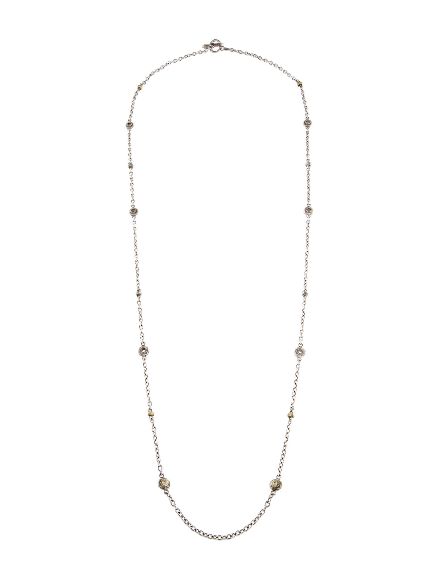 Judith Ripka Diamond Two-Tone Chain Link Station Necklace