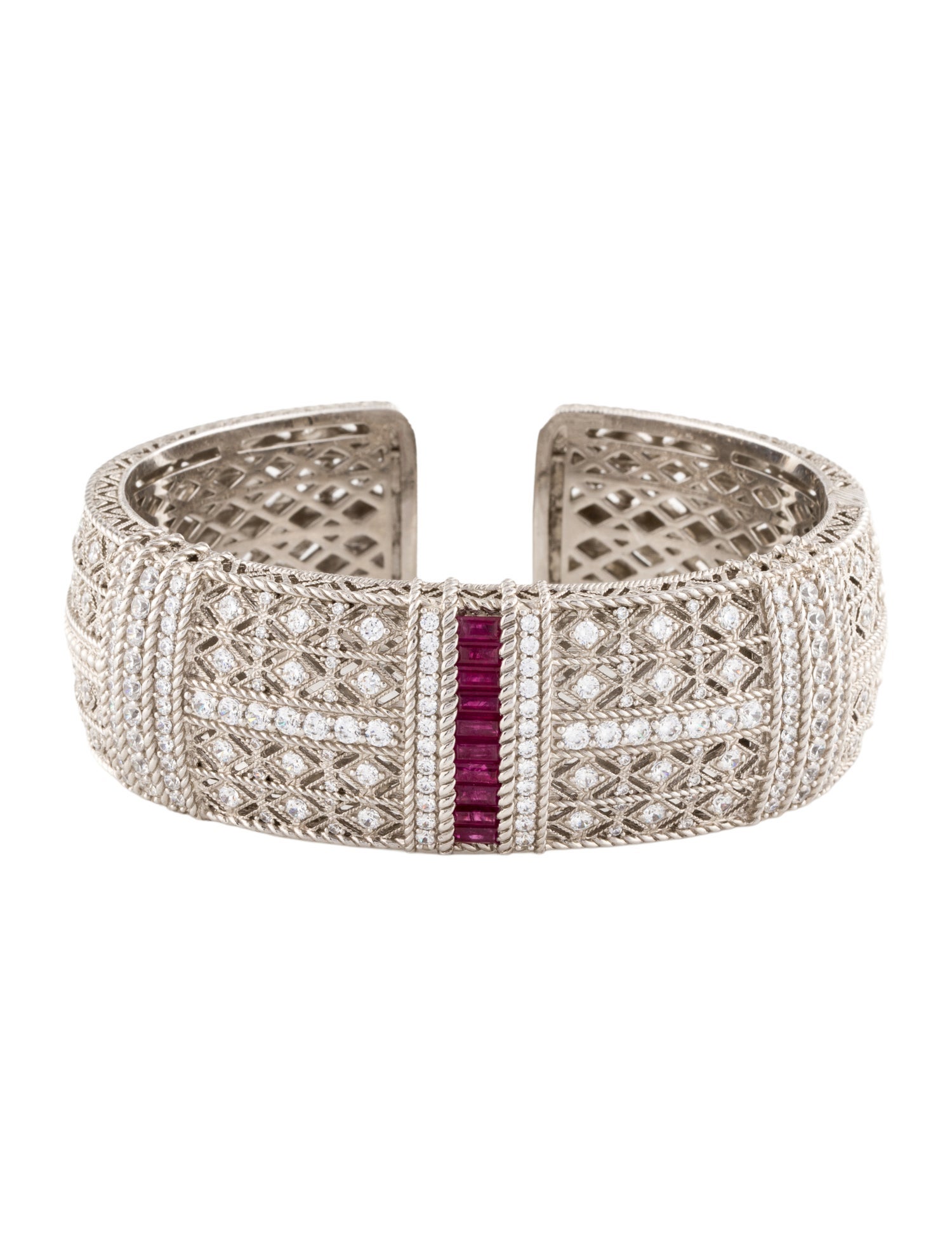 Judith Ripka 1.25ctw Synthetic Ruby & Cubic Zirconia Cuff Bracelet