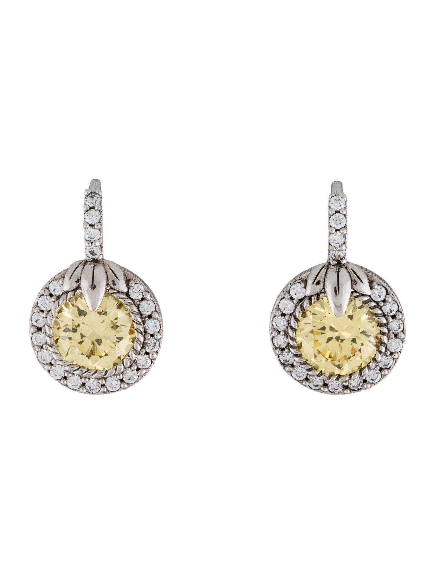 Judith Ripka Cz Canary Yellow Drop Earrings