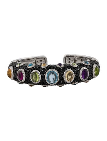 Pre-owned Judith Ripka Multi-stone Hinge Cuff, 6.75"