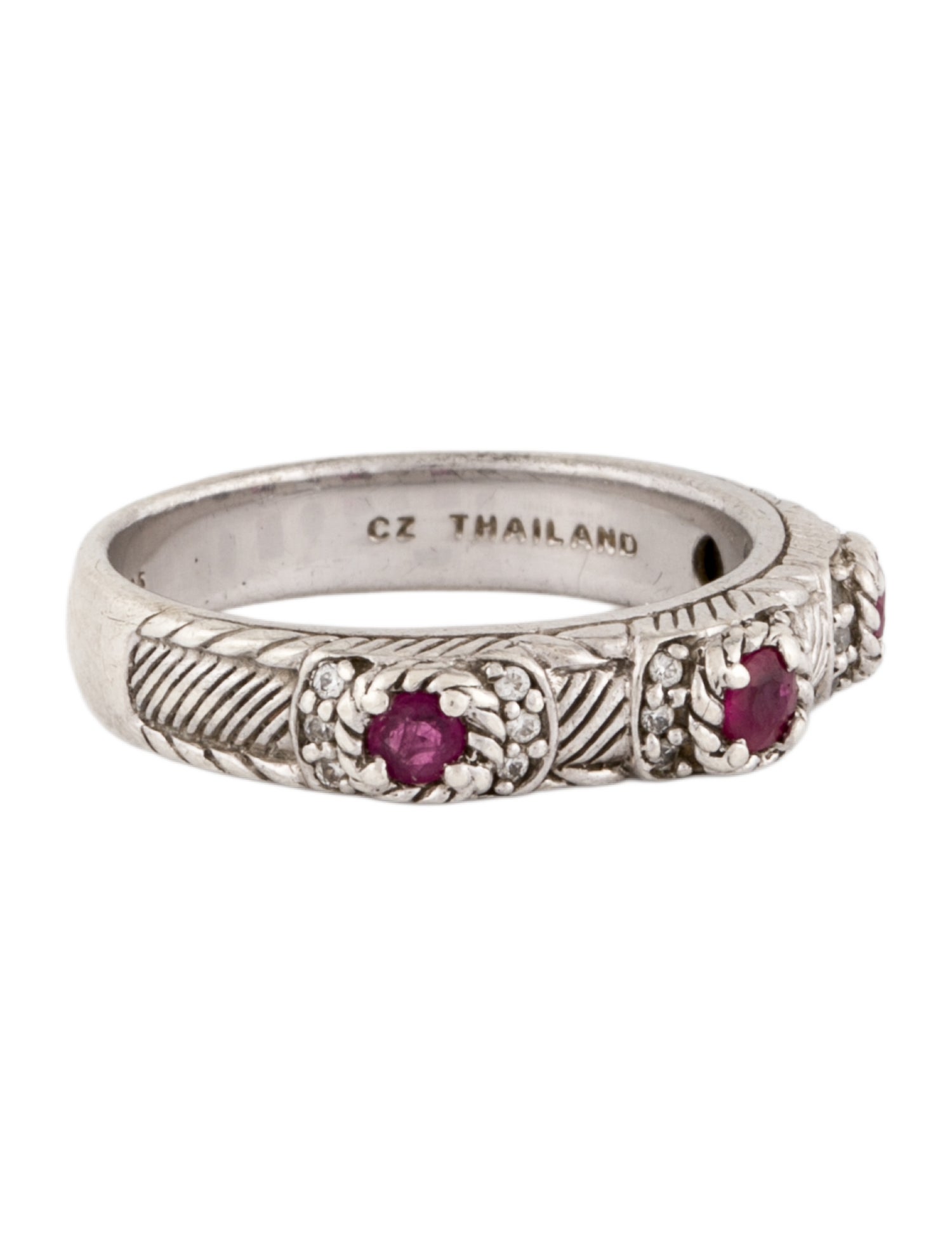 Judith Ripka Cubic Zirconia & Ruby Band Ring