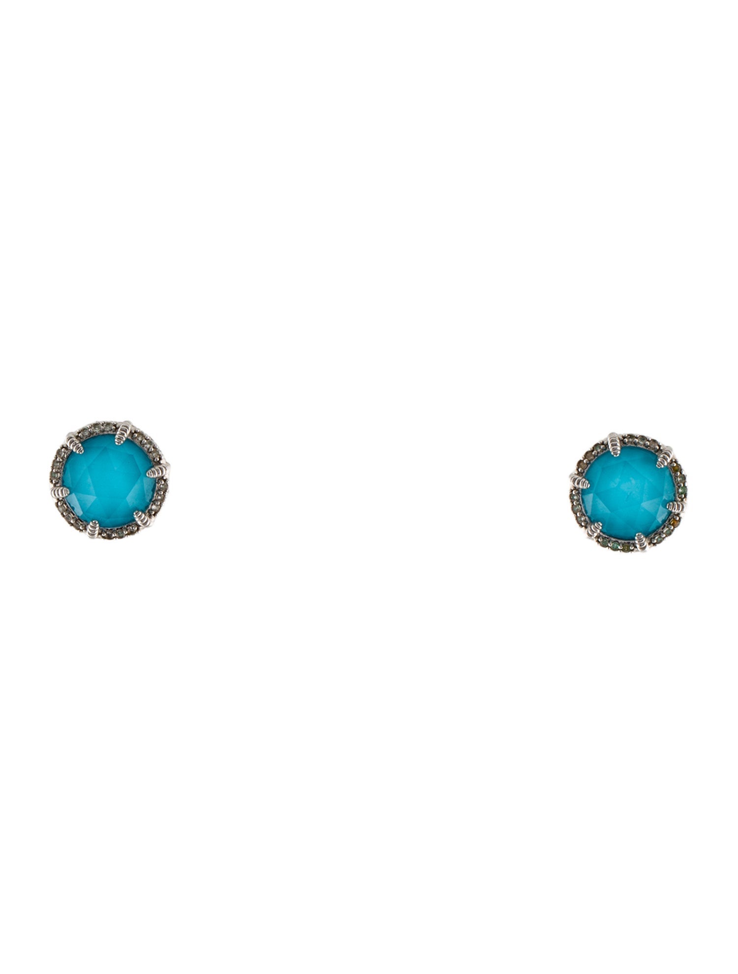 Judith Ripka Quartz & Composite Turquoise Doublet & Sapphire Stud Earrings
