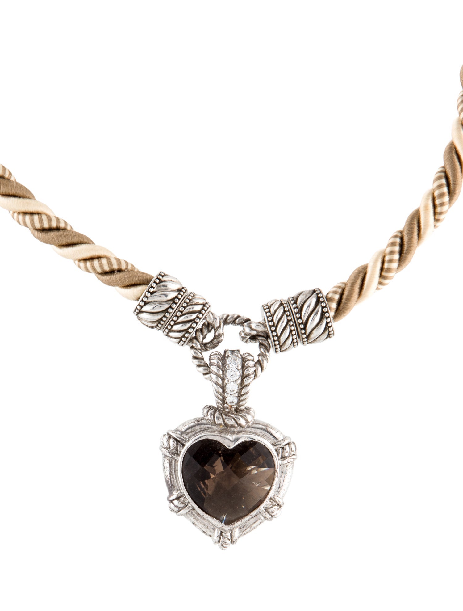 Judith Ripka Smoky Quartz, Cubic Zirconia & Silk Cord Heart Shaped Pendant Necklace
