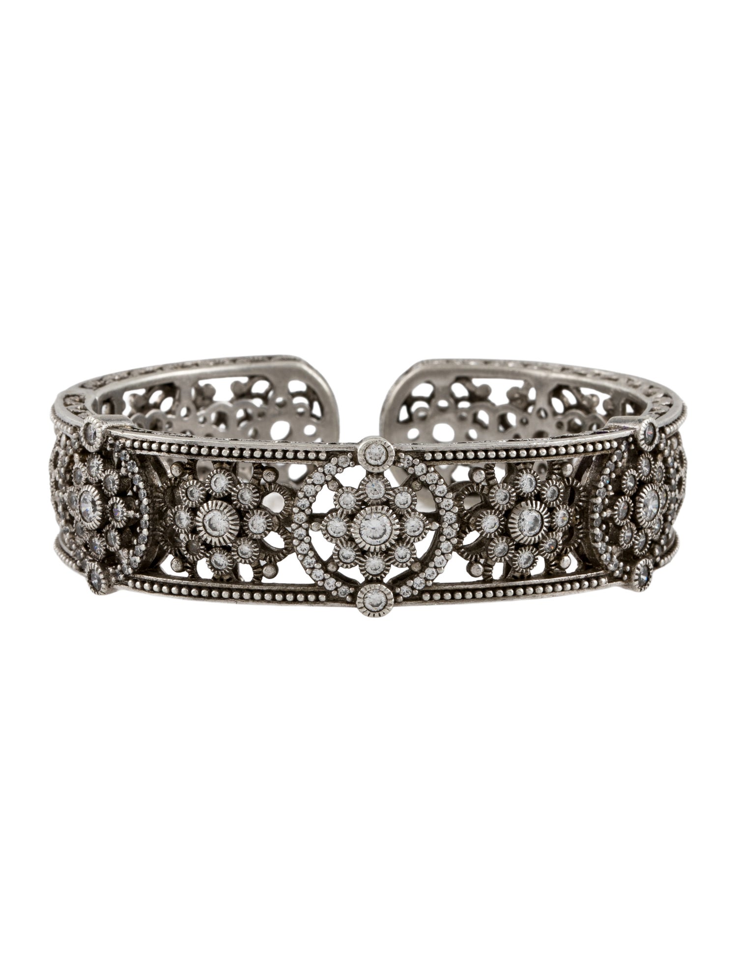 Judith Ripka Cubic Zirconia Floral Hinged Cuff Bracelet