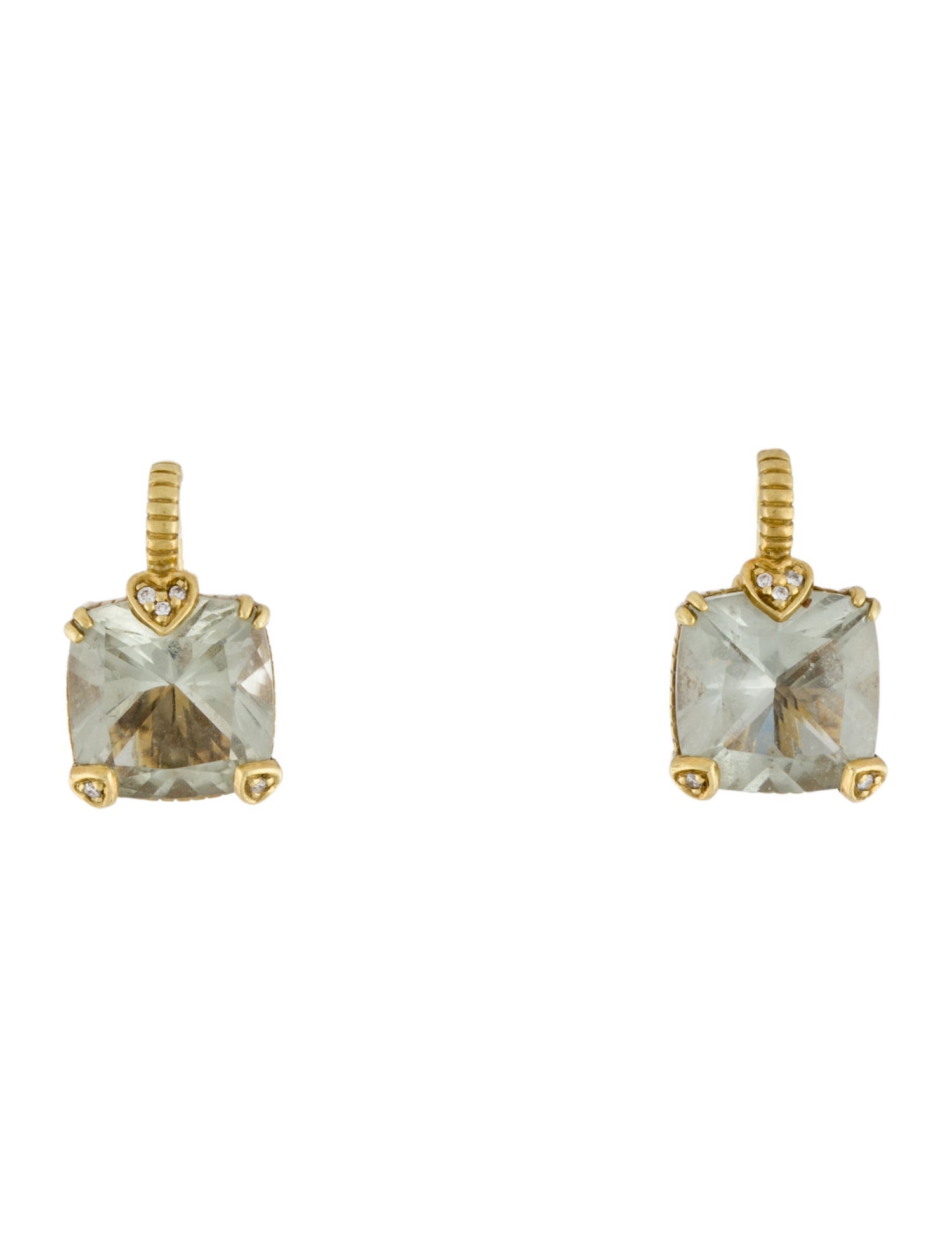 Judith Ripka 18K 10.90ctw Prasiolite Earclip Drop Earrings