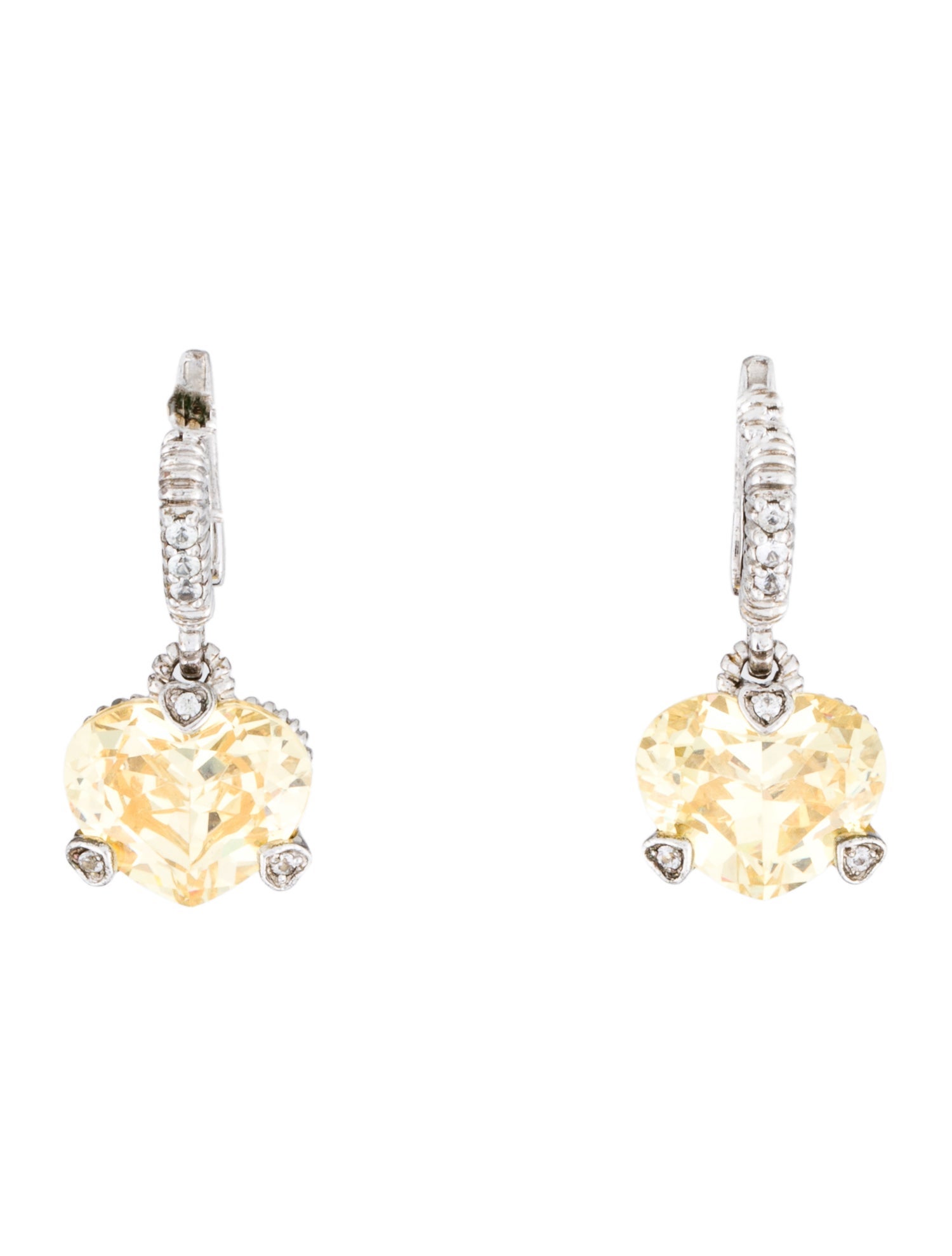 Judith Ripka Cubic Zirconia & Sapphire Heart Drop Earrings
