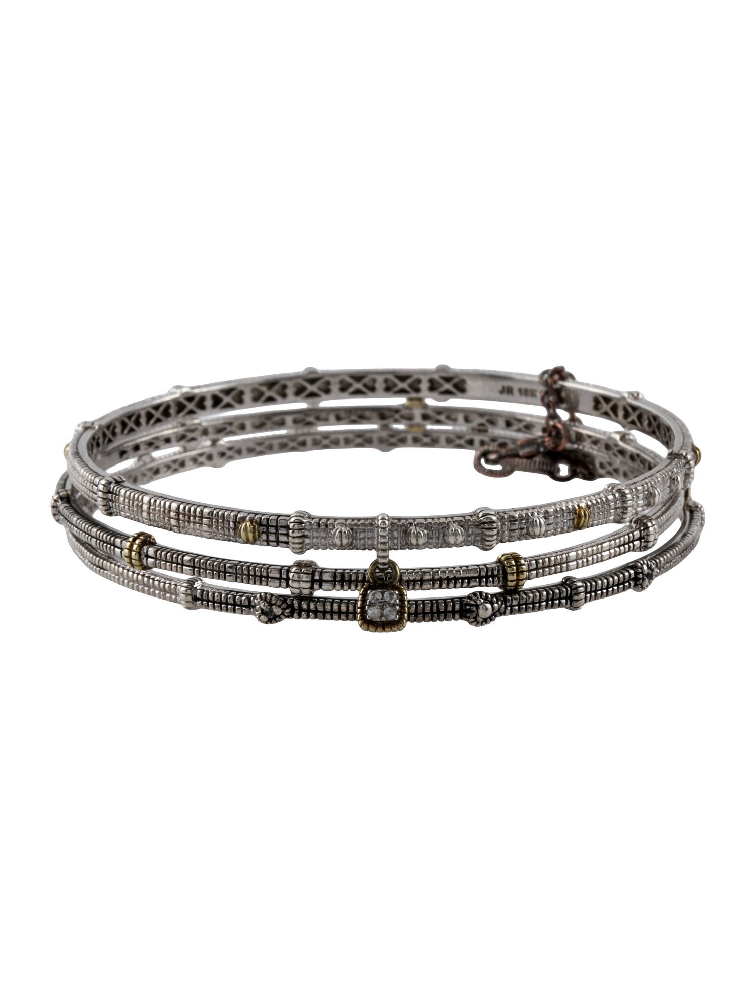 Judith Ripka Two-Tone Colorless Sapphire Bangle Bracelet Set