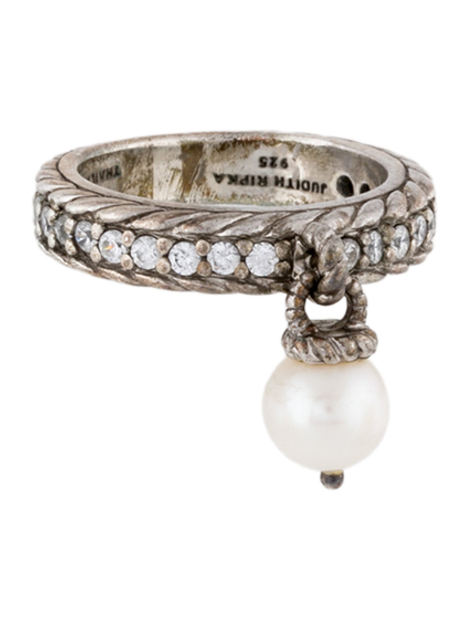 Judith Ripka Cubic Zirconia & Pearl Dangle Cocktail Ring