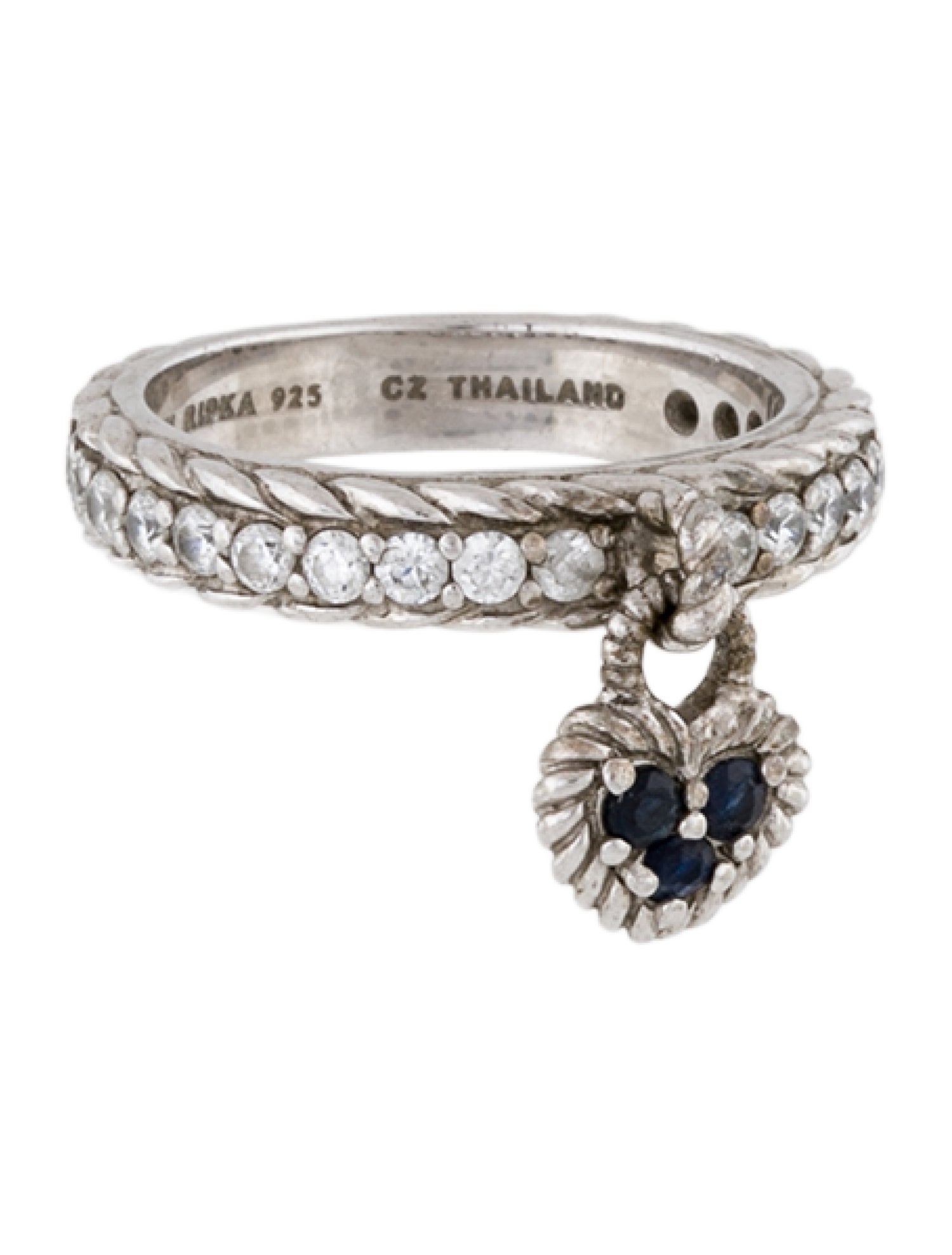 Judith Ripka Cubic Zirconia & Sapphire Heart Dangle Ring