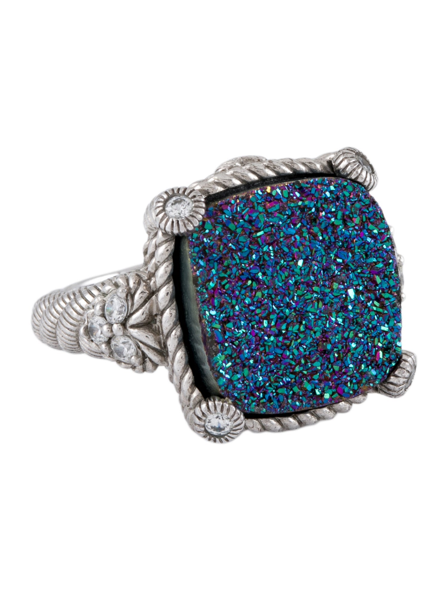 Judith Ripka Coated Druzy & Cubic Zirconia Cocktail Ring
