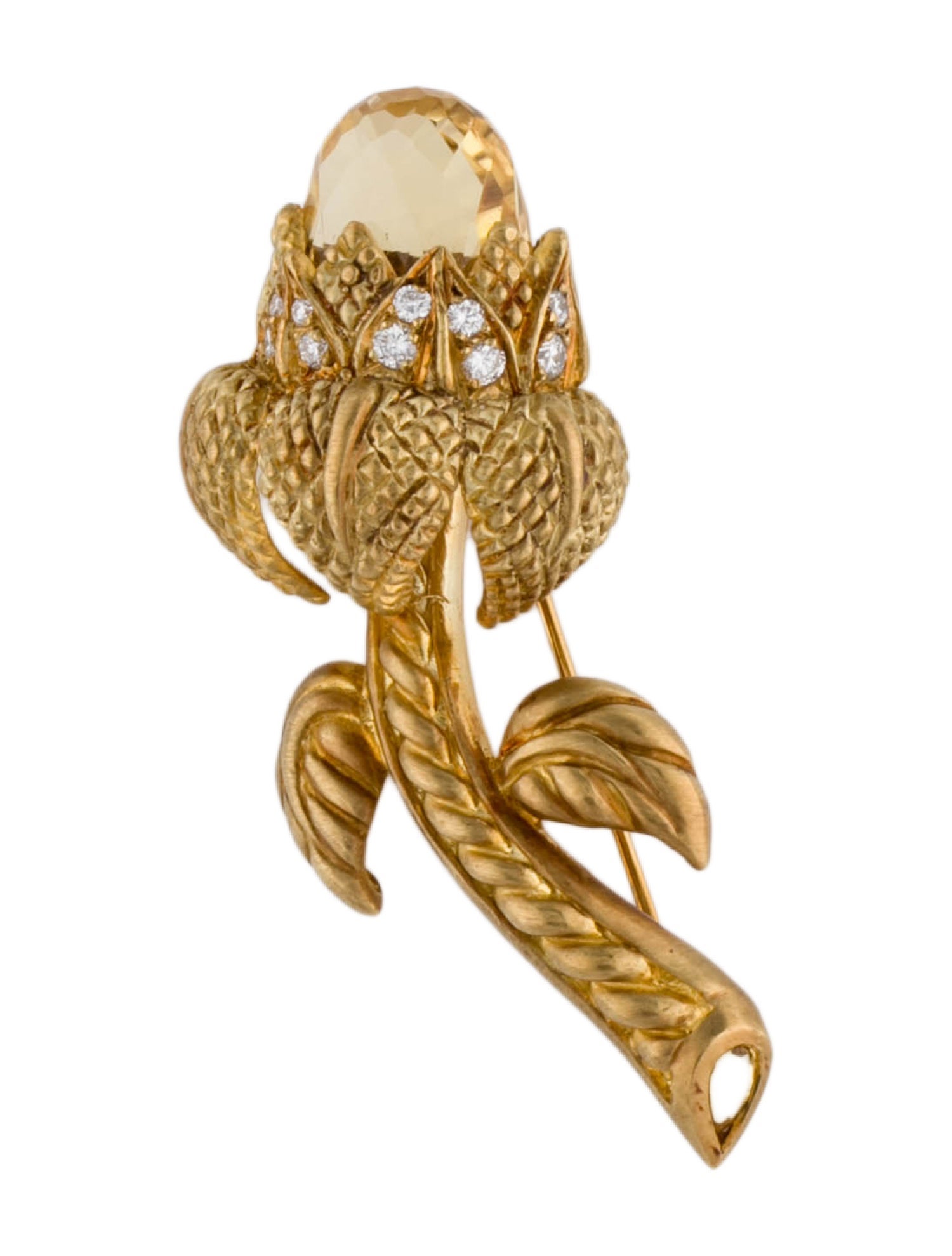 Judith Ripka 18K Diamond & Citrine Flower Pin