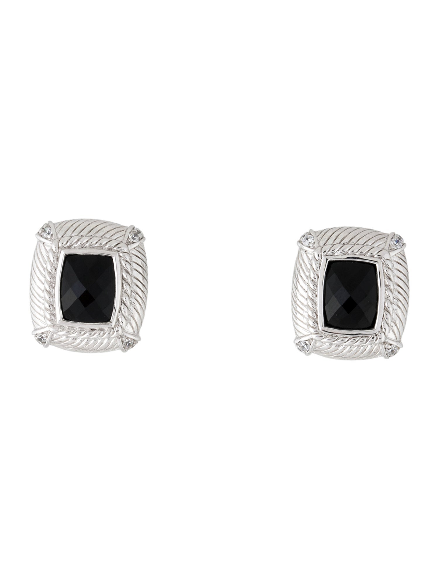 Judith Ripka Onyx & Cubic Zirconia Earclips