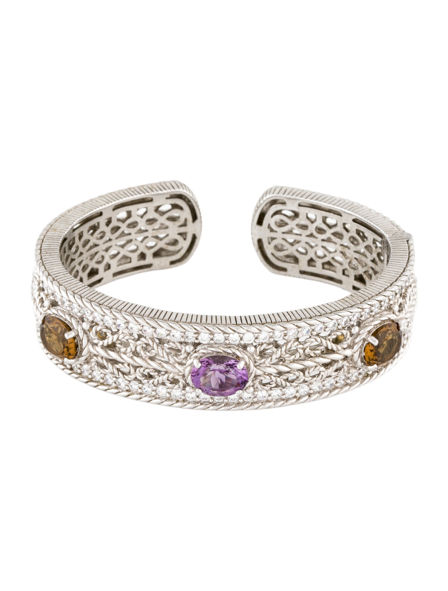 Judith Ripka Amethyst, Citrine & Cubic Zirconia Hinge Cuff Bracelet