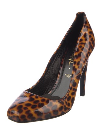 Jerome C. Rousseau Patent Leather Animal Print Pumps