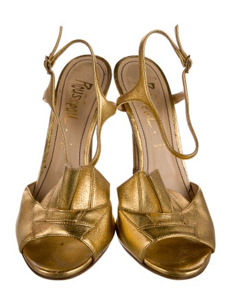 Jerome C. Rousseau Leather Animal Print Slingback Pumps