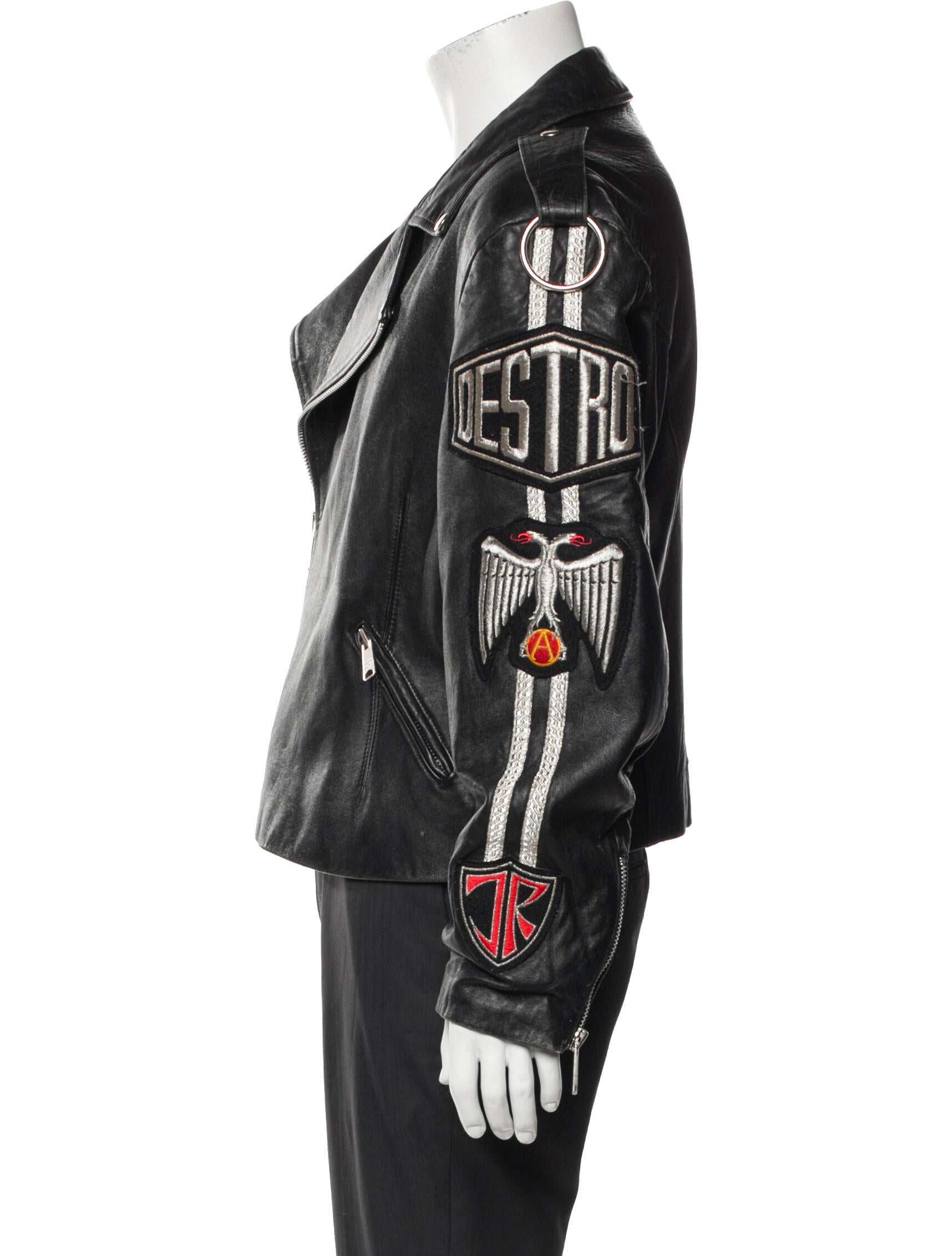 John Richmond Leather Graphic Print Moto Jacket