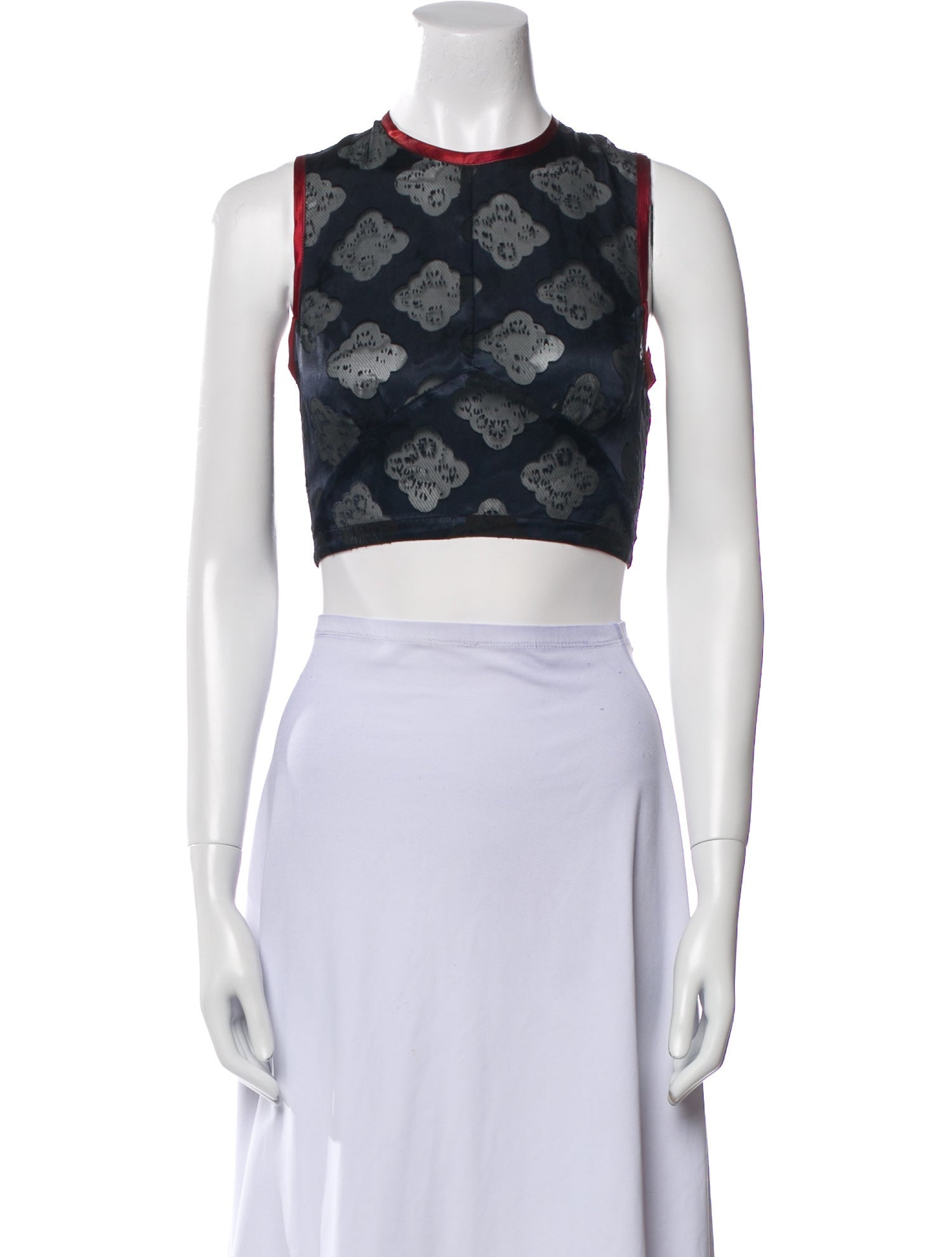 John Richmond Lace Pattern Crew Neck Crop Top